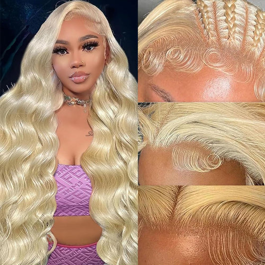 QTHAIR 16A Russian Blonde #613 Color Transparent HD Lace Frontal 100% Human Hair Honey Blonde Body Wave Human Hair for Black Women (10", 613 Body Wave Frontal)