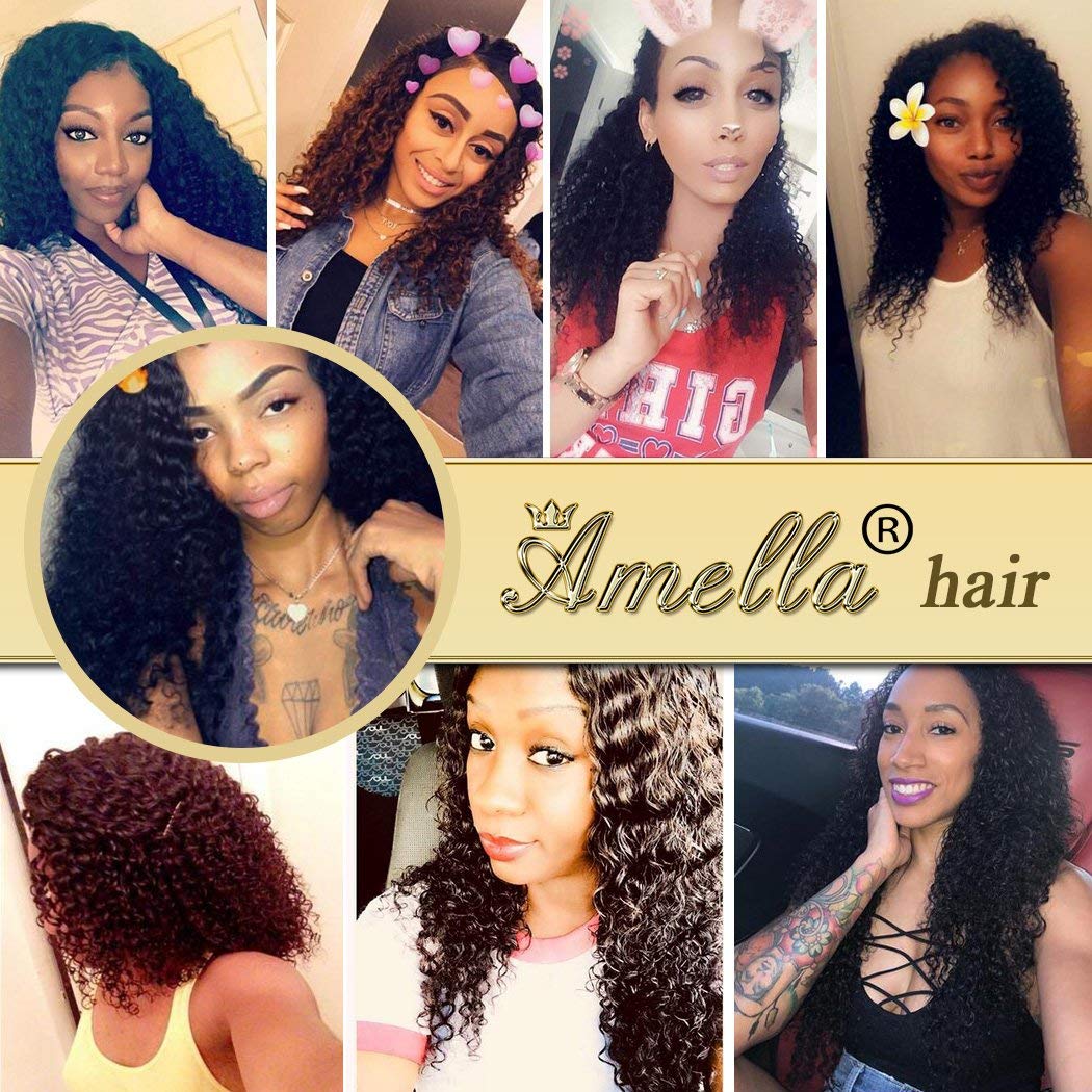 Amella Hair 8A Brazilian Remy Kinky Curly Hair 4 Bundles 20" 22" 24" 26" 400g Virgin Brazilian Curly Human Weave Bundles 100% Unprocessed Virgin Remy Natural Color