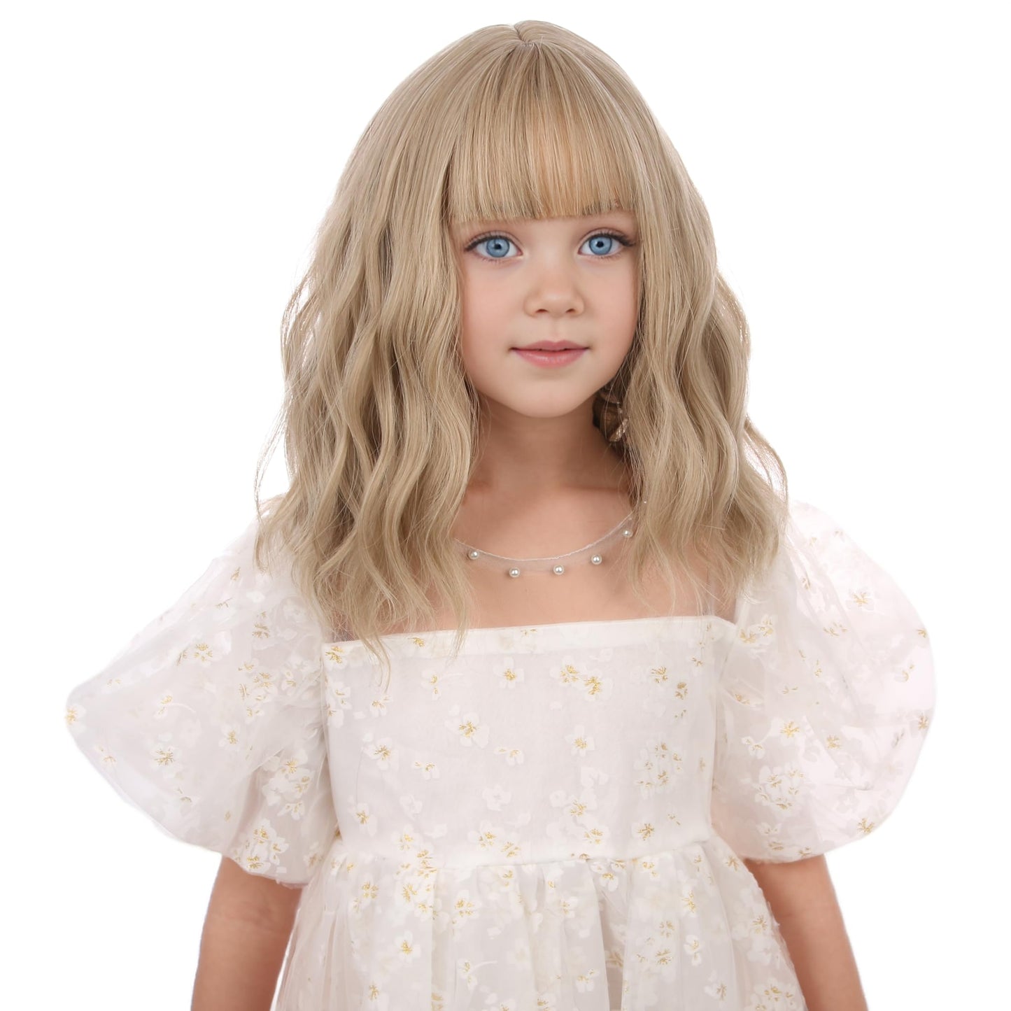 DUDUWIG Kids Short Mix Blonde Wavy Curly Wigs Girls Blonde Wig with Bangs Synthetic Cosplay Hair Wig for kids Children