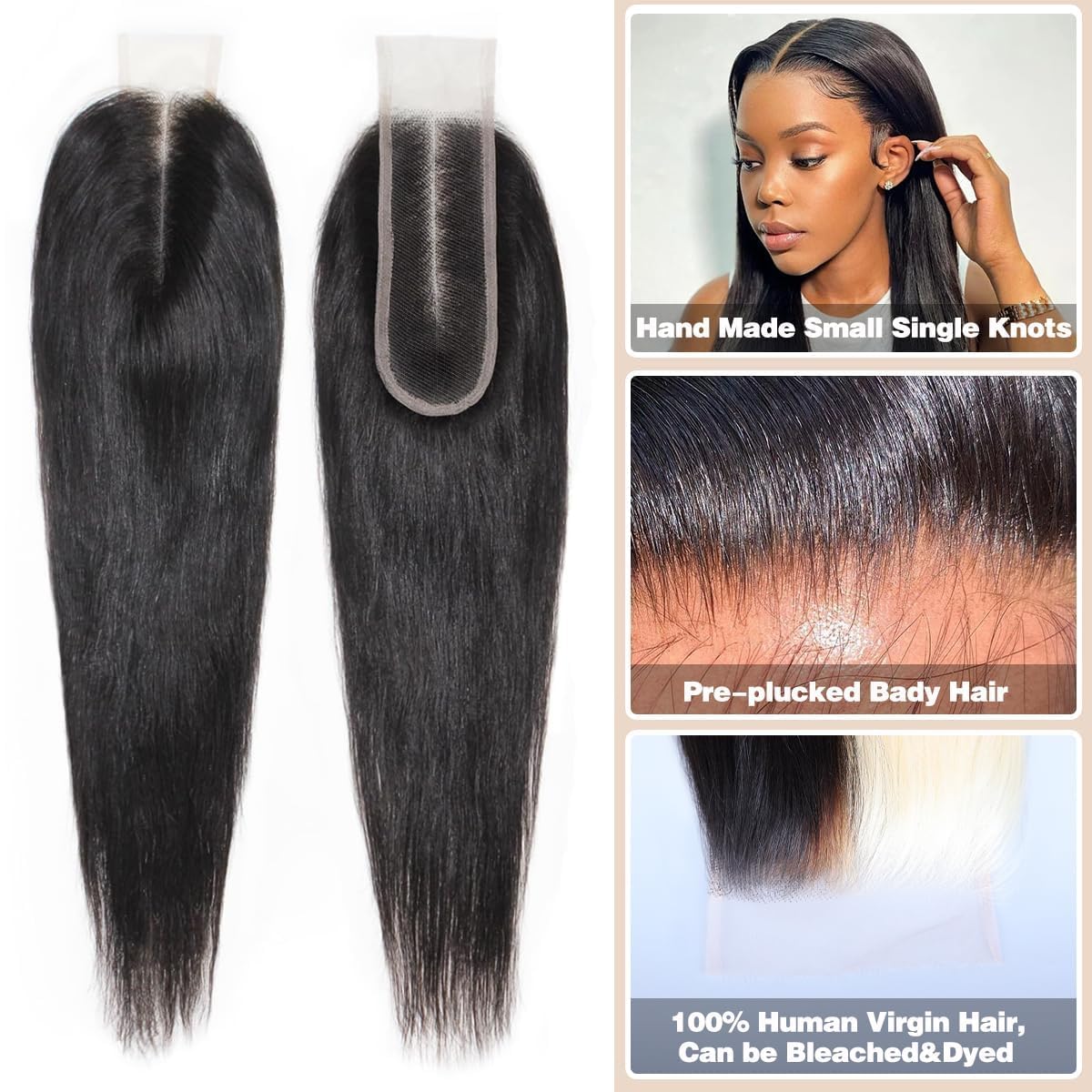 Selina Lace Closure 2x6 Closure Brazilian Straight Lace Closure Lace Closure Human Hair Lace Closure Free Part Natural Hair Color Black (2X6 Straight, 18“Straight)