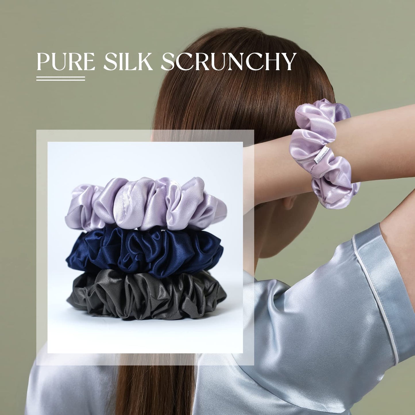 MTSNOO Silk Scrunchies, 3 Count, 100% Pure 22 Momme Mulberry, for Hair Sleep & Curly Hair with Elastic Band, Hair Ties Ropes Scrunchies Set for Women Girls