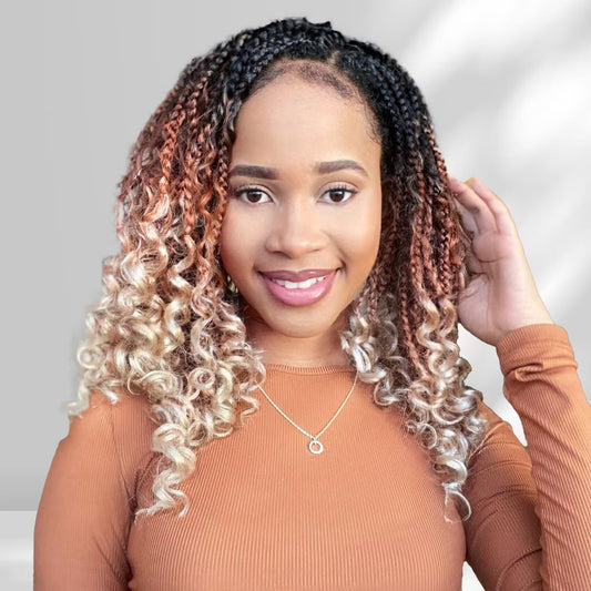 Fulcrum Goddess Box Braids Crochet Hair 12 Inch, 9 Packs Boho Box Braid Crochet Hair for Women, Pre-looped Bohemian 3X Crochet Braids with Curly Ends (12Inch, 1B/30/613#)