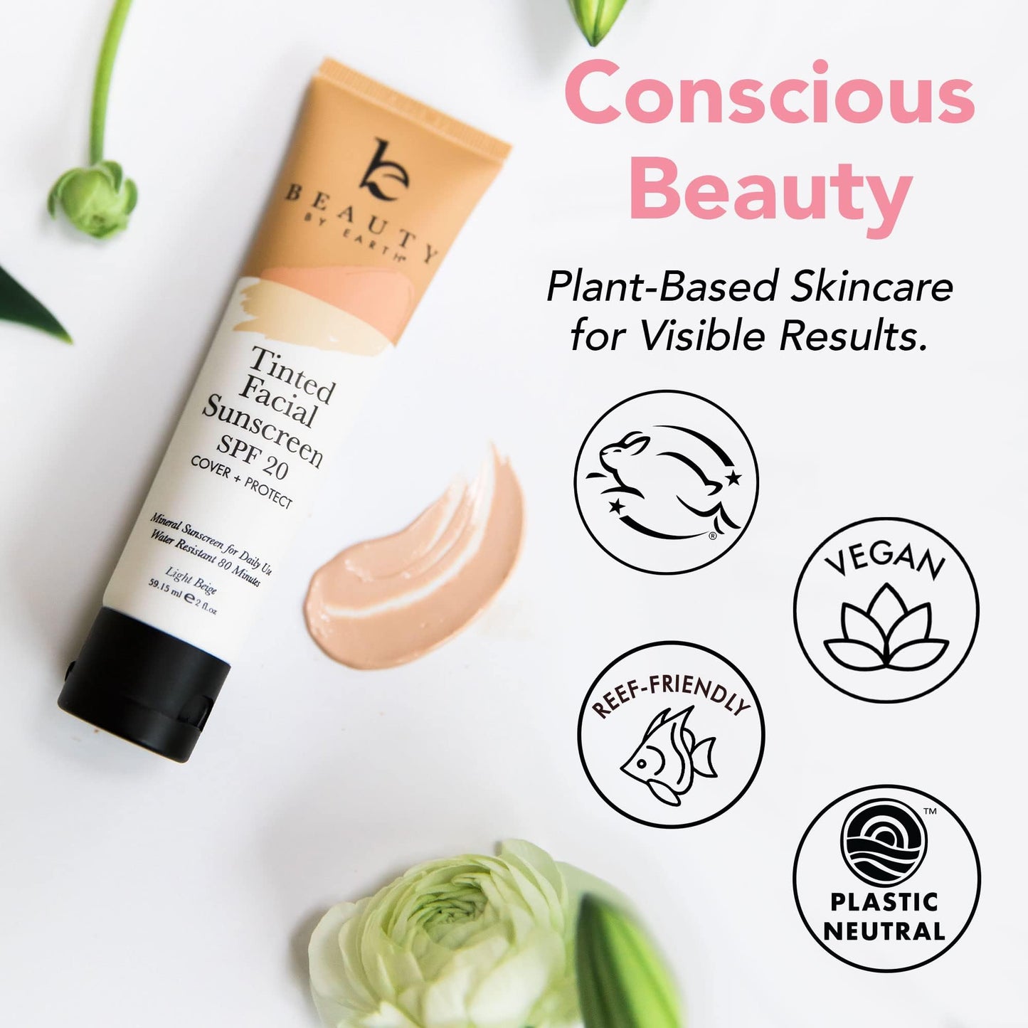 Tinted Sunscreen for Face - SPF 20 With Natural & Organic Ingredients Broad Spectrum Sunblock Lotion, Tinted Moisturizer Zinc Oxide Sunscreen Face for Skincare, Facial Sunscreen (Light Beige 2pk)