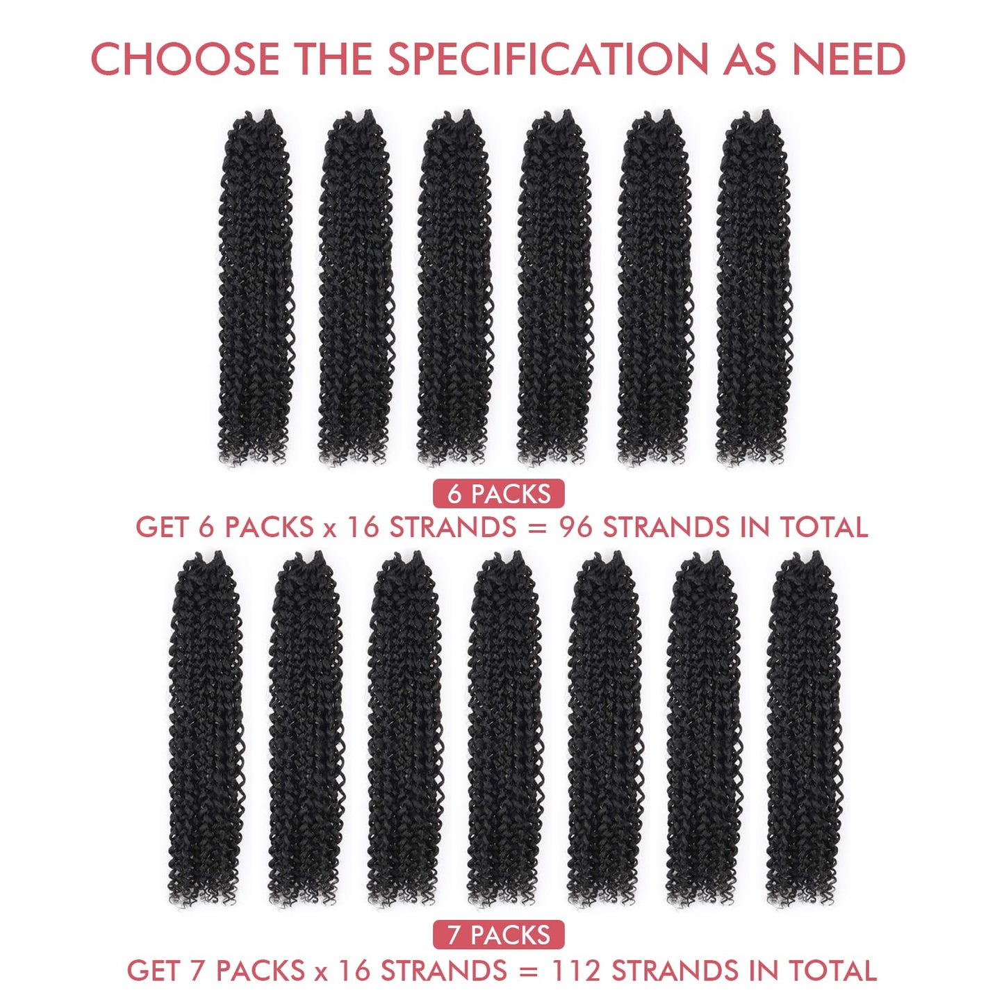 Pelokaa Passion Twist Hair - 16 Inch 6packs Natural Black Water Wave Crochet Braids Synthetic Braiding Hair Extensions (16 Inch, 1B - 6P)