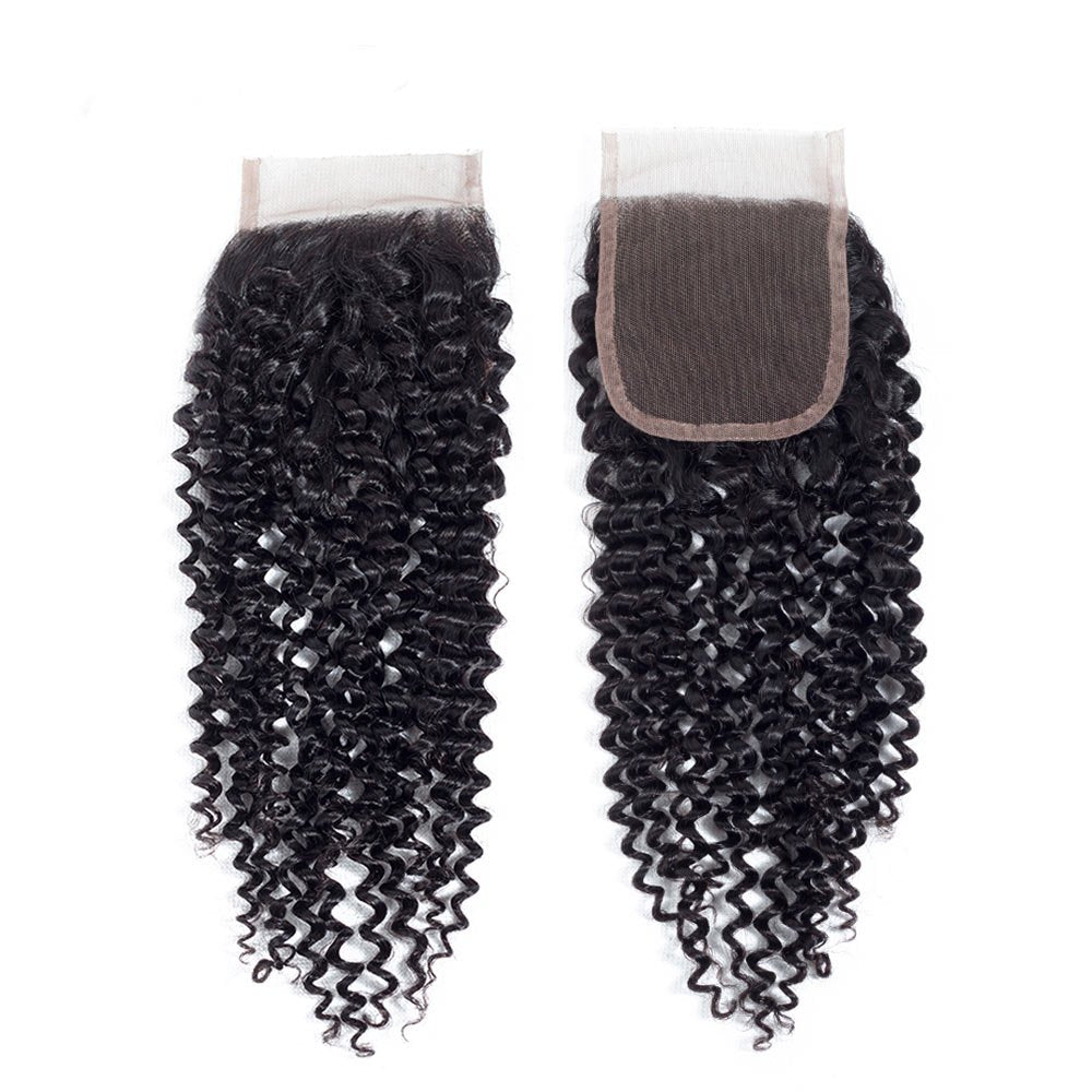Amella Hair Brazilian Virgin Curly Hair Closure With 3 Bundles(18 20 22+18Closure)8A Unprocessed Human Hair Curly Bundles with Closure Natural Black Curly Weaves Closure Free Part Human Hair Extension