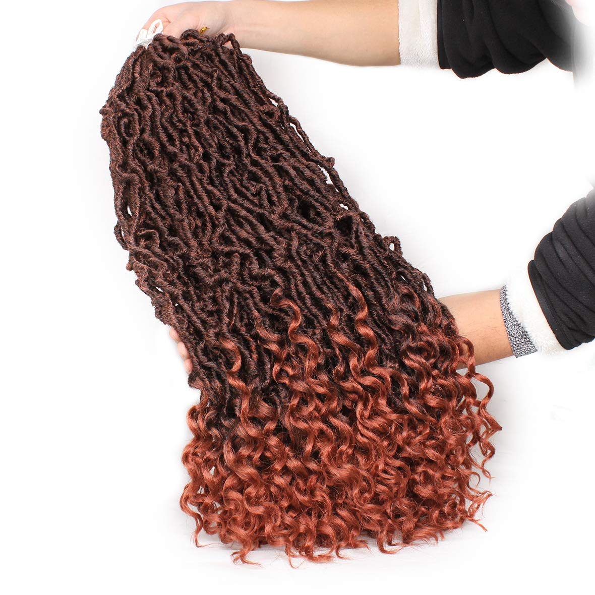 Leeven 24 Inch Ombre Red Goddess New Faux Locs Crochet Hair 7 Packs Boho Soft Locs Crochet Braids Hair With Curly Ends Synthetic Locs Braiding Hair for Women 12 Strands/Pack (T350#)