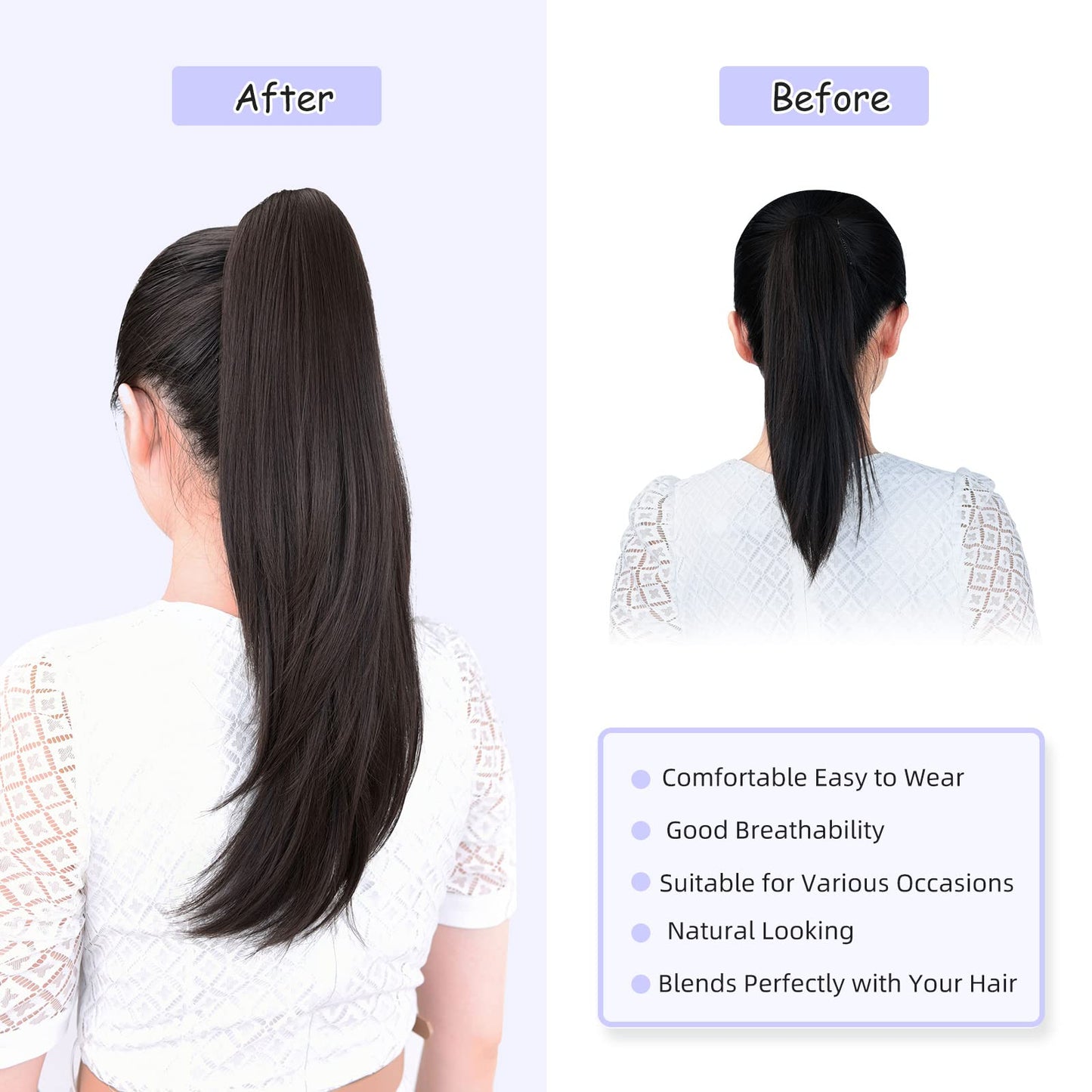 ShulaSHOP Black ponytail extension,20" clip ponytail hair extensions ponytail curly claw hair ponytail Extension Natural Looking Synthetic Hairpiece for Women