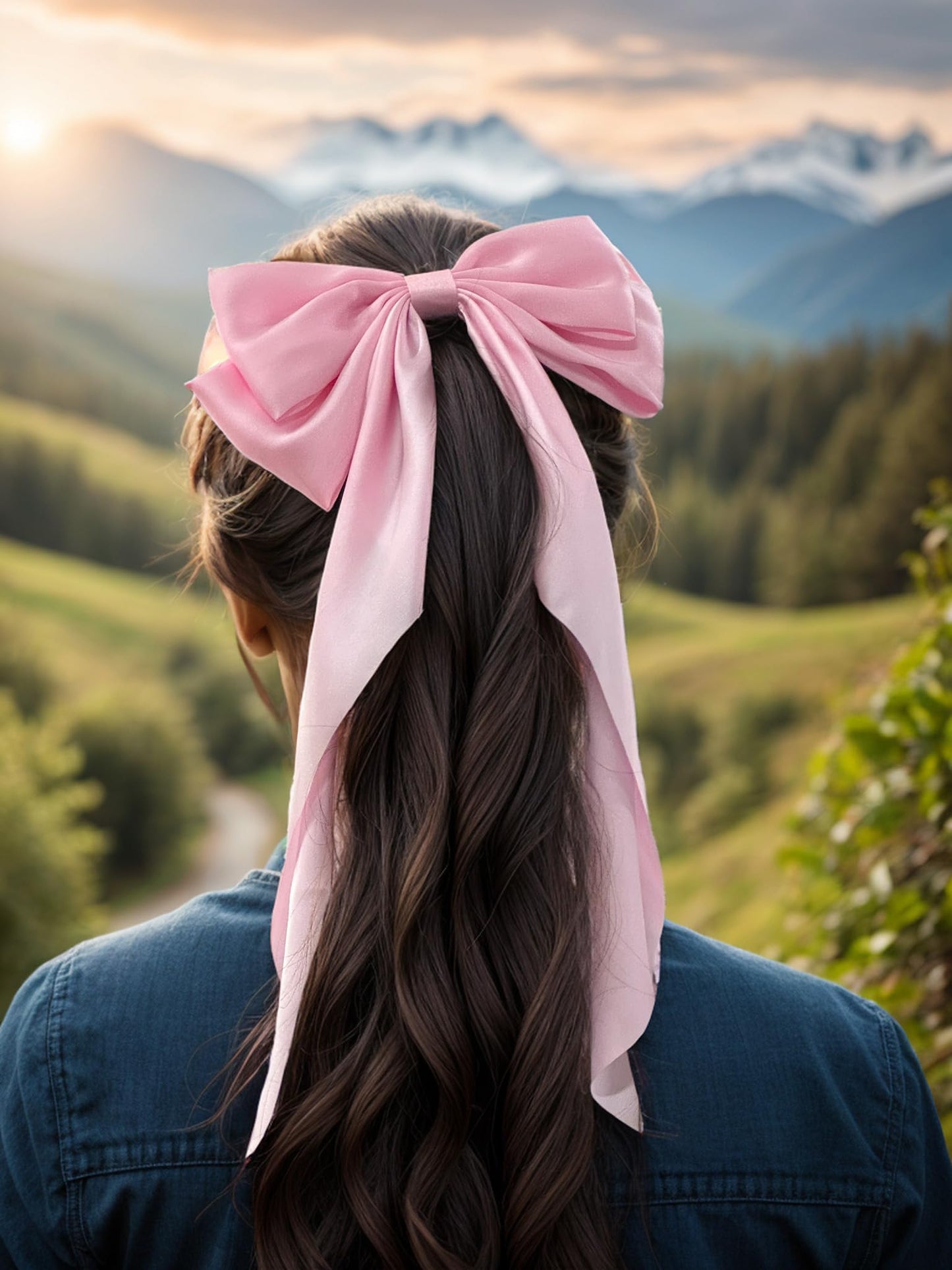 SUSULU Pink Hair Bows for Women, 2pcs Big Hair Bows Long-Tail Pink Ribbon Bows Hot Pink Hair Bows Accessories Hair Barrettes Party Birthday Gifts