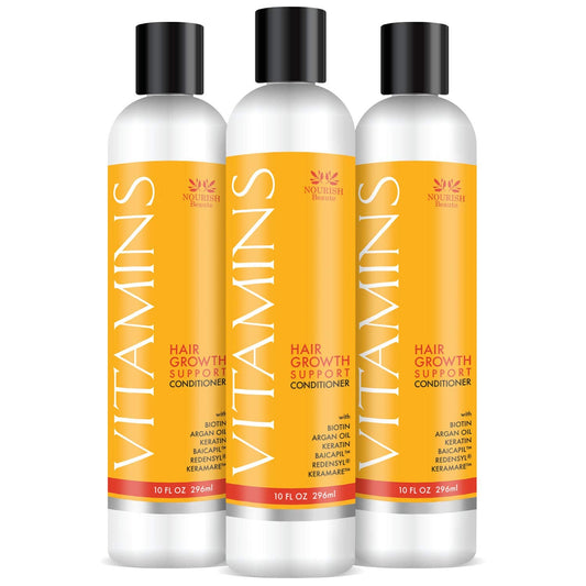Nourish Beaute Vitamins Conditioner for Hair Loss that Promotes Hair Regrowth, Volume and Thickening with Biotin, DHT Blockers, Antioxidants, Oils and Extracts For Men and Women, Conditioner, 3 Pack