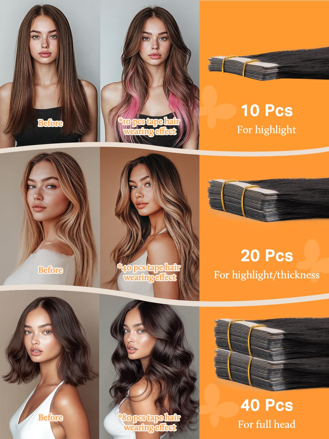 DOORES Hair Extensions Tape in 16 Inch 50g 20pcs Real Dark Brown Skin Weft Tape in Human Hair Extensions Straight Hair Extensions