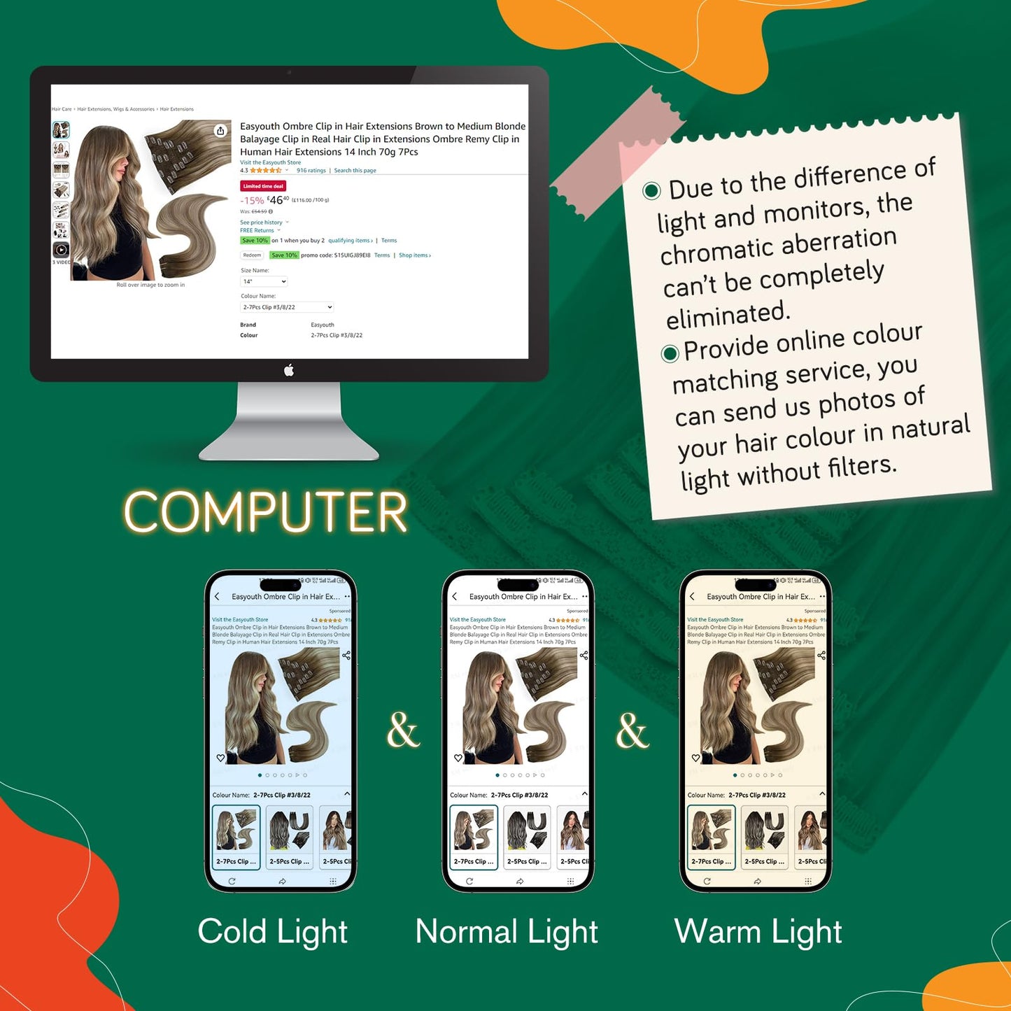 Easyouth Clip in Hair Extensions Real Human Hair Balayage Clip on Hair Extensions for Thick Hair Dark Brown Fading to Caramel Blonde Mix Brown for Long Straight Hair 22In 120G 7Pcs