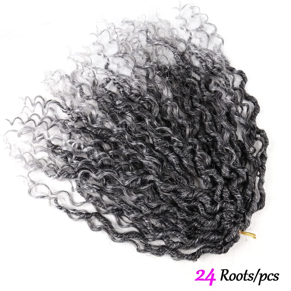6 Packs New Goddess Curly Locs Crochet Hair 14 Inch Curly Crochet Hair Faux Locs Crochet Hair Boho Hippie Locs River locs Synthetic Hair Extensions for Braids for Black Women(14Inch?T1B/Gray)