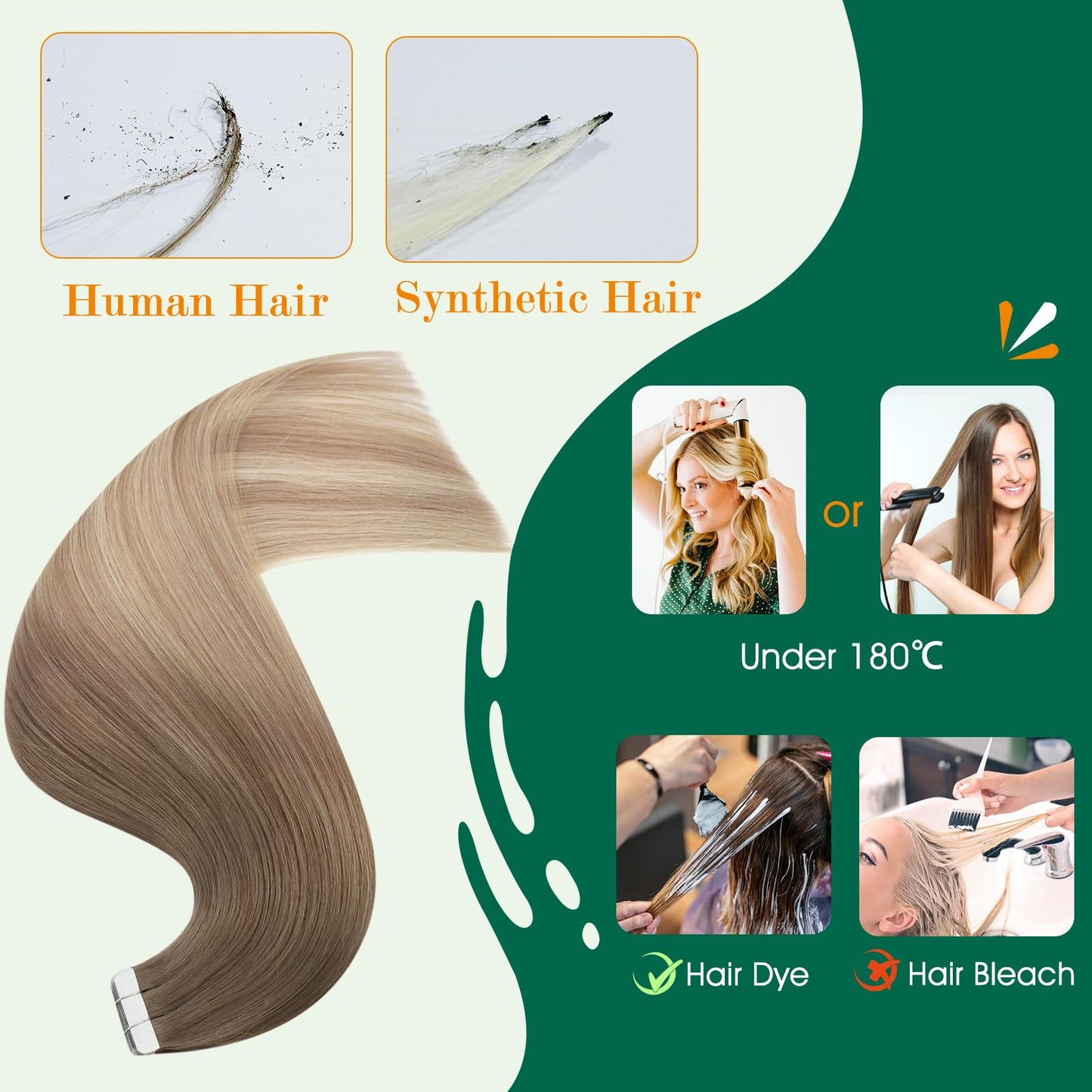 Easyouth Tape in Hair Extenisons Human Hair Blonde Balayage Tape in Extensions Human Hair Brown to Blonde Ombre Tape ins Human Hair Extensions Short Straight Hair 12 Inch 20pcs 30g Remy Hair Extension