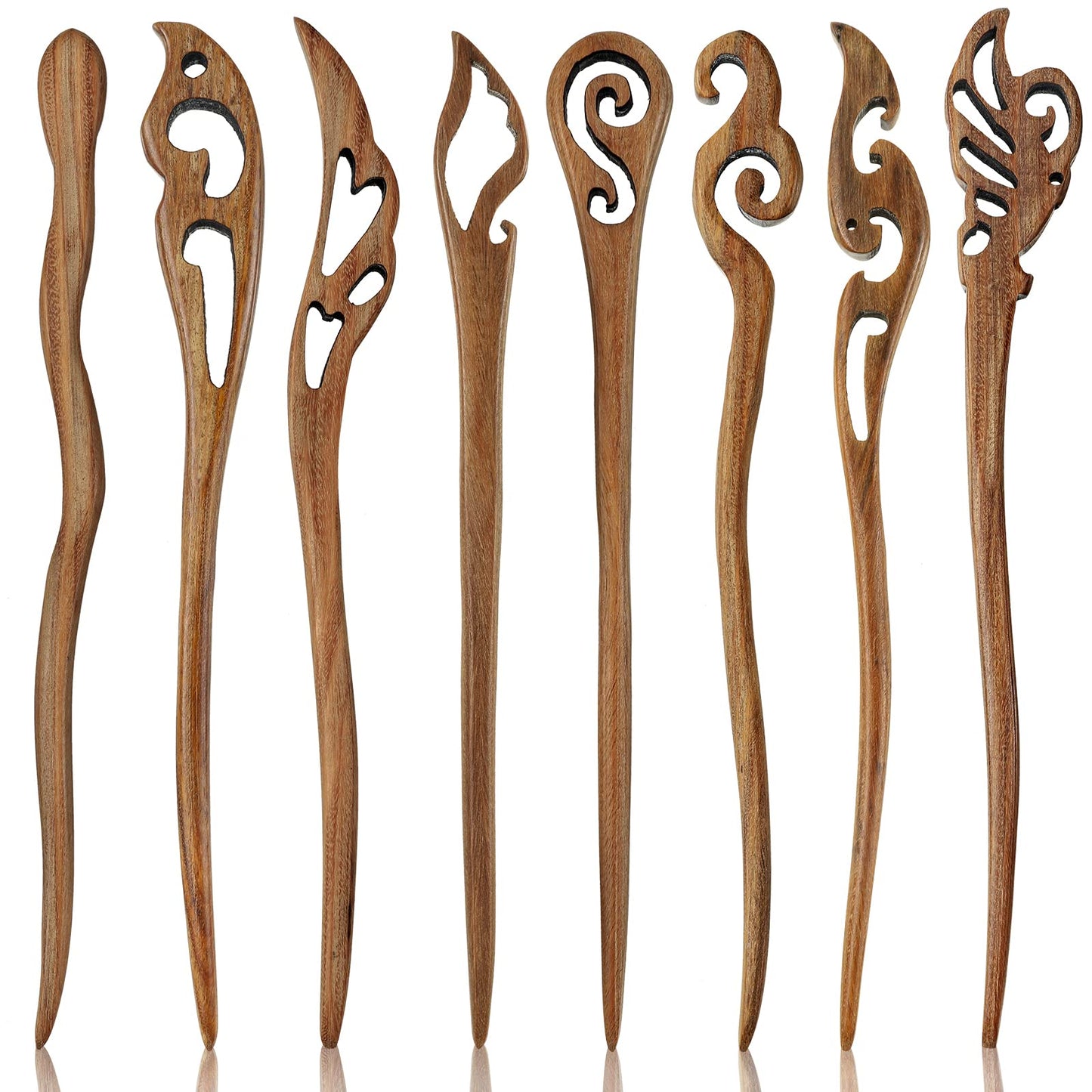 Chuangdi 8 Pieces Wooden Hair Sticks Japanese Hair Chopstick for Women Bun Maker, Chinese Chopstick Hairpin for Women Handmade Chignon Maker Accessories(Retro Pattern)