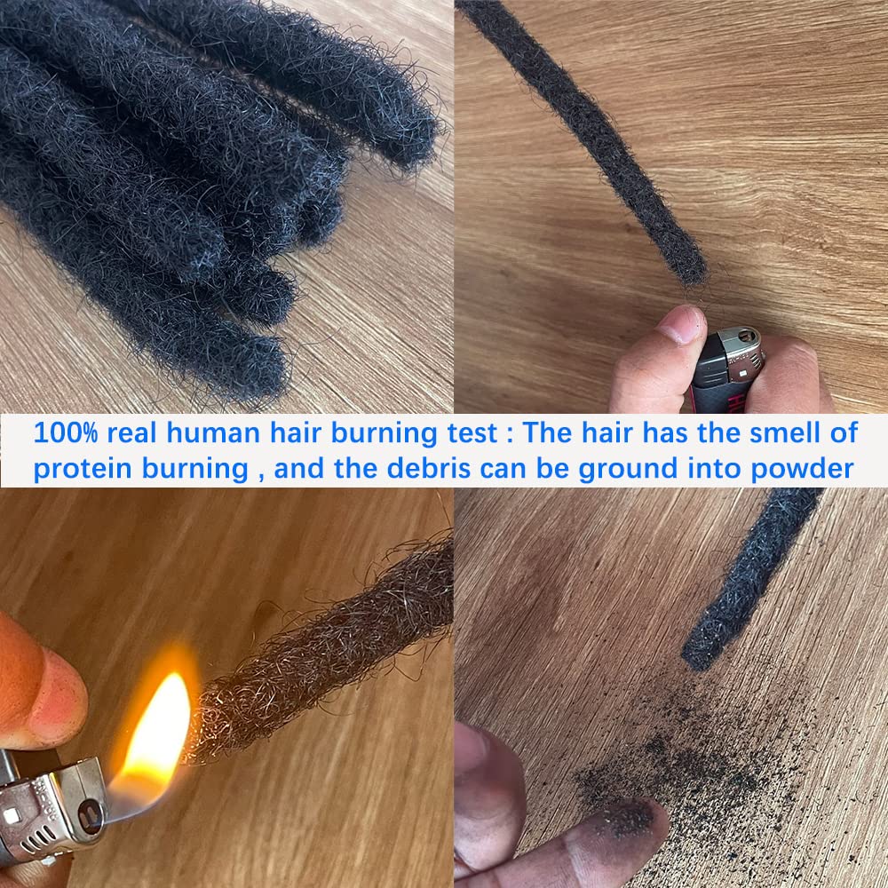 Dreadlock Extensions Human Hair 16 Inch 0.4cm Thickness 10 Strands Locs Extensions Real Human Hair, Natural Black for Women Men Kids Full Handmade Permanent Locs Can Be Dyed and Bleached