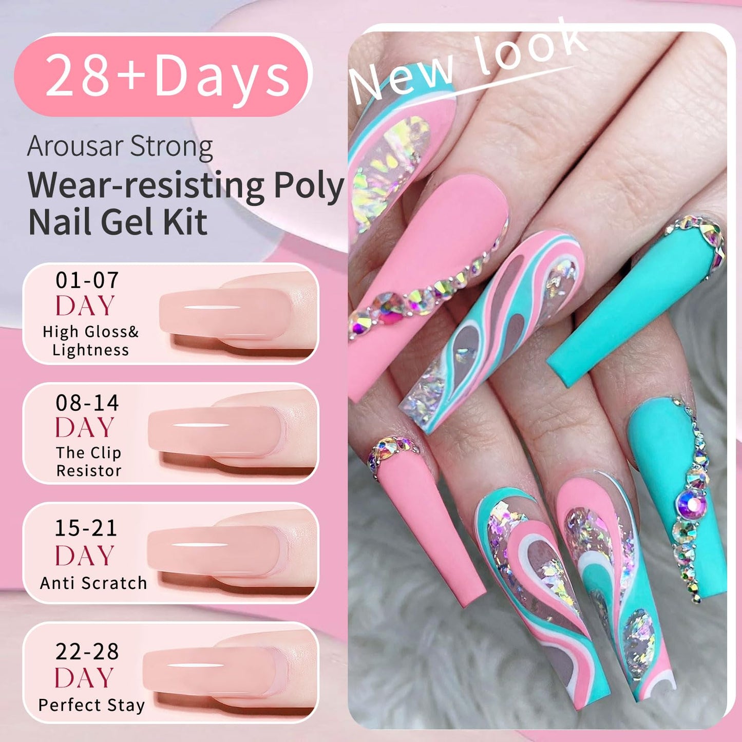 Arousar Poly Nail Gel Set, 8 Colors Pink Green Yellow Purple Nail Extension Gel for Beginners Professional Nails Art Thanksgiving Day & Halloween DIY Design Nail Art Salon at Home