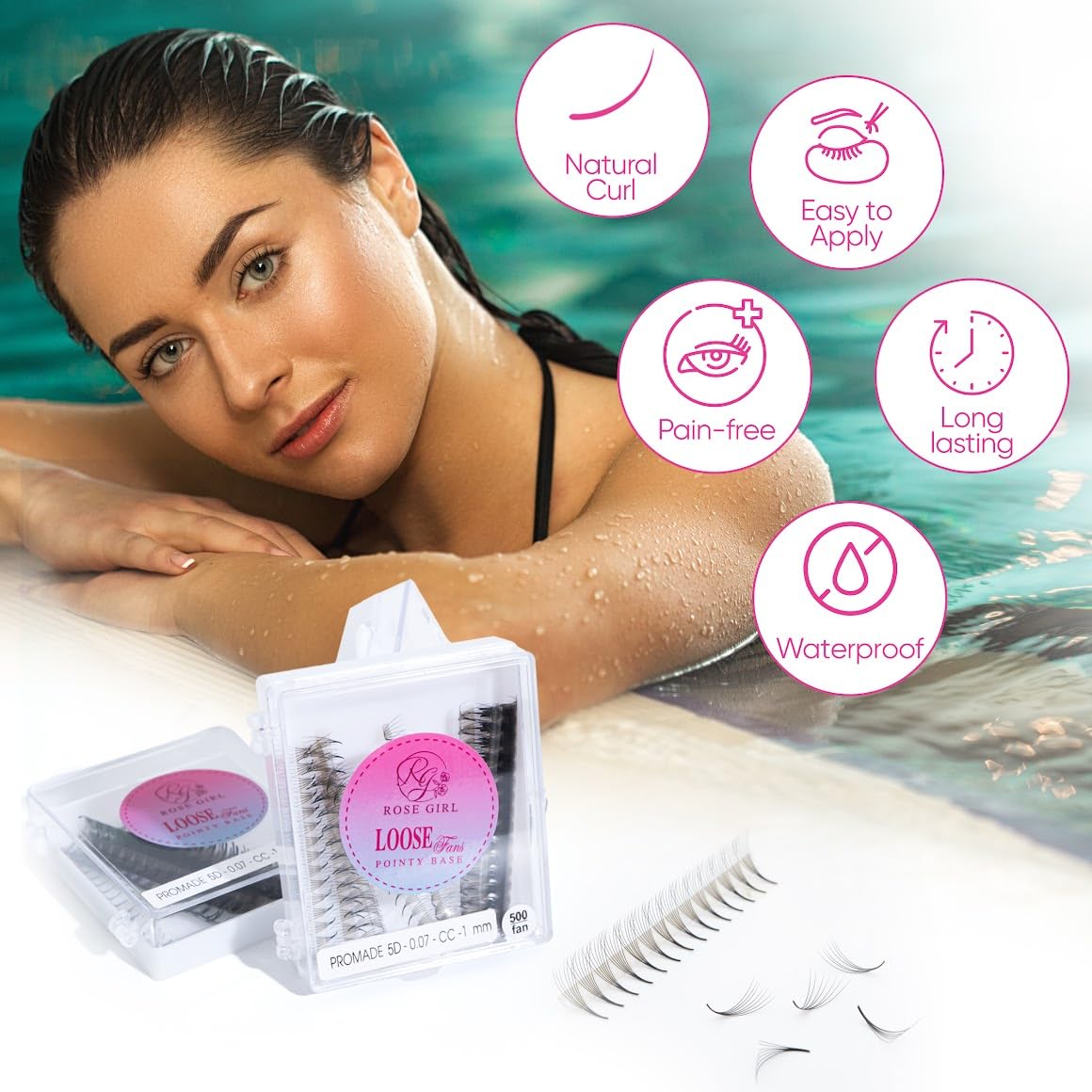 ROSE GIRL 500 Ultra Speed Promade Fans-Natural Look Handmade Volume Eyelash-Narrow Loose Eyelash 3D-16D C CC D Curl-False Lashes Extensions-Thickness 0.03~0.1mm-8~20mm Length(4D-C-0.07 (11 mm))