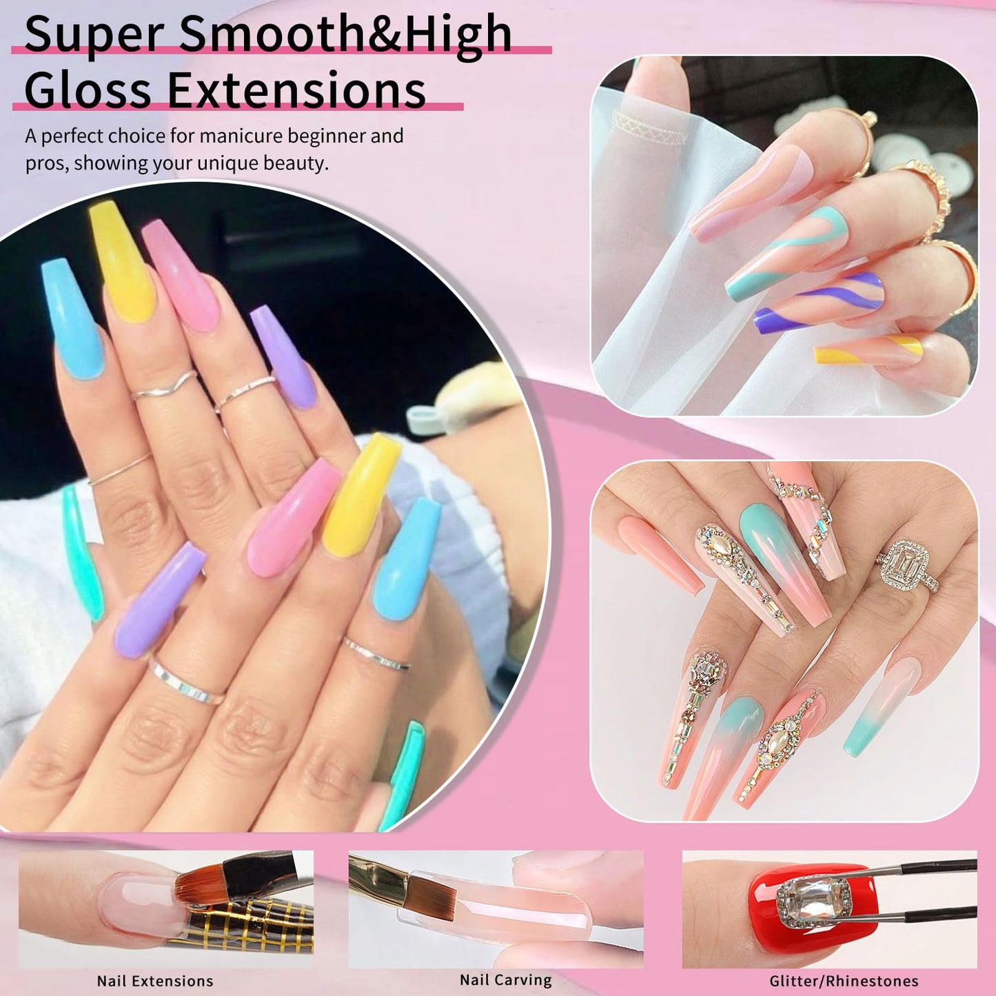 Arousar Poly Nail Gel Set, 8 Colors Pink Green Yellow Purple Nail Extension Gel for Beginners Professional Nails Art Thanksgiving Day & Halloween DIY Design Nail Art Salon at Home