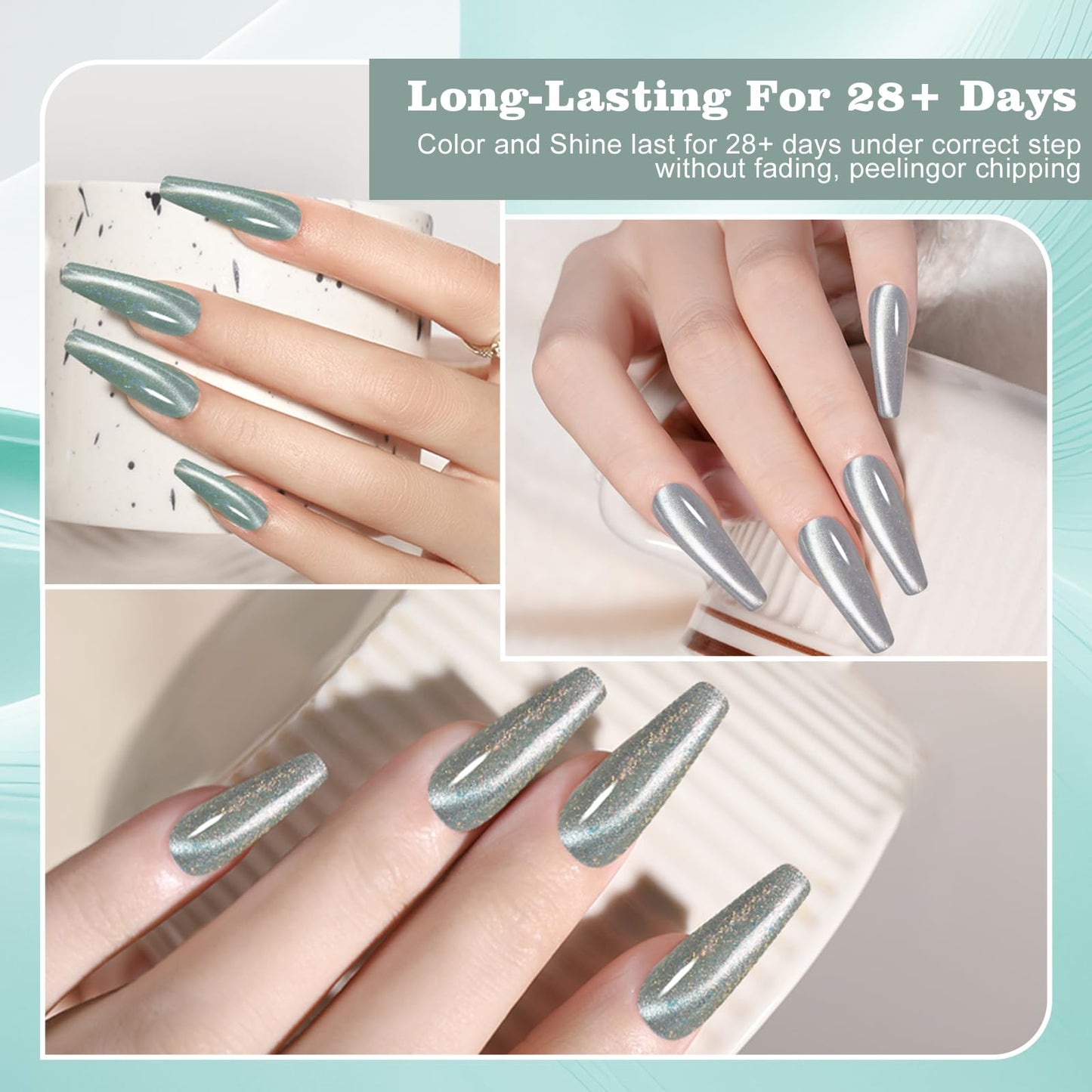 ADHERE 12ML Cat Eye Gel Polish Set, 4 Colors Holographic Glitter With Magnet, Soak Off LED Kit for Nail Art Manicure Salon DIY Gifts