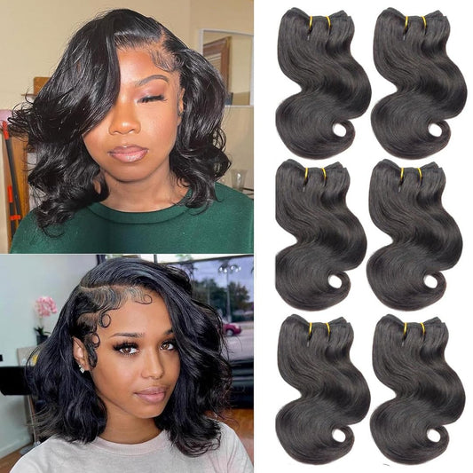 6 Bundles Brazilian Body Wave Virgin Hair Extension Human Hair Bundles 8 Inch Short Human Hair Virgin Brazilian Hair 50g/Bundle Human Hair Extensions (8"8"8"8"8"8", Natural)