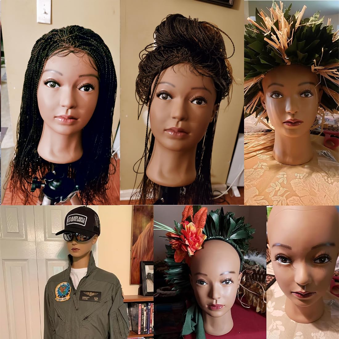 HAIRWAY Mannequin Head Bald Female Professional Cosmetology Training Head Bald Manikin Doll Head with Free T-pins Wigs Head Stand for Display(Dark Brown 21.5 Inch)