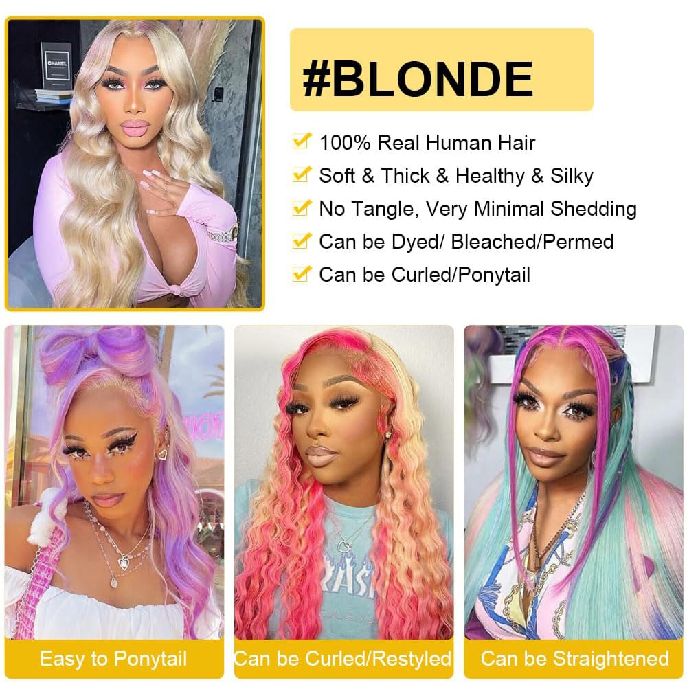 QTHAIR 16A Russian Blonde #613 Color Transparent HD Lace Frontal 100% Human Hair Honey Blonde Body Wave Human Hair for Black Women (10", 613 Body Wave Frontal)