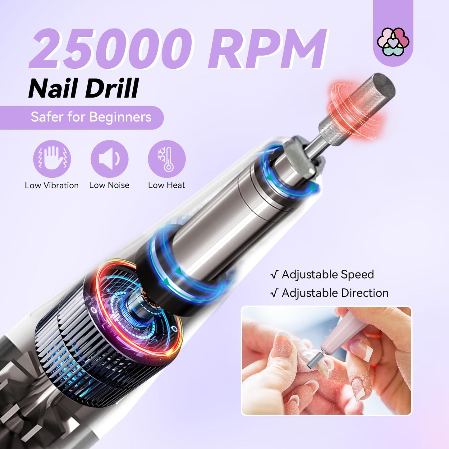 SAVILAND Cordless Nail Drill with U V Light: 25000 RPM Nail Drill Professional & U V Light for Removal & Solidification of Nails 2in1 for Home Nail Art Manicure Pedicure （White）
