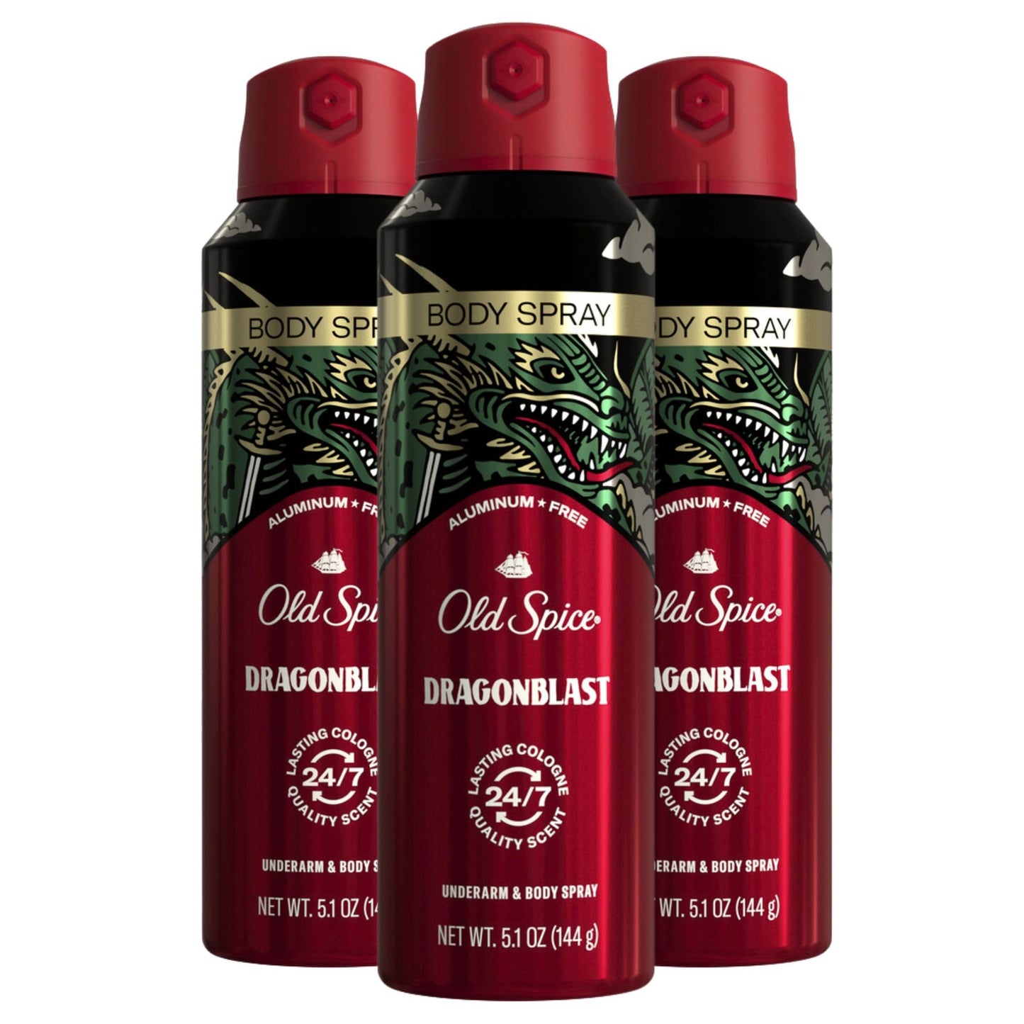 Old Spice Aluminum Free Body Spray for Men, 24/7 Odor Protection, 24/7 Lasting Fragnance & Freshness, Cologne Quality Scent, Dragonblast with Warm Woodsy Scent, 5.1 oz (Pack of 3)