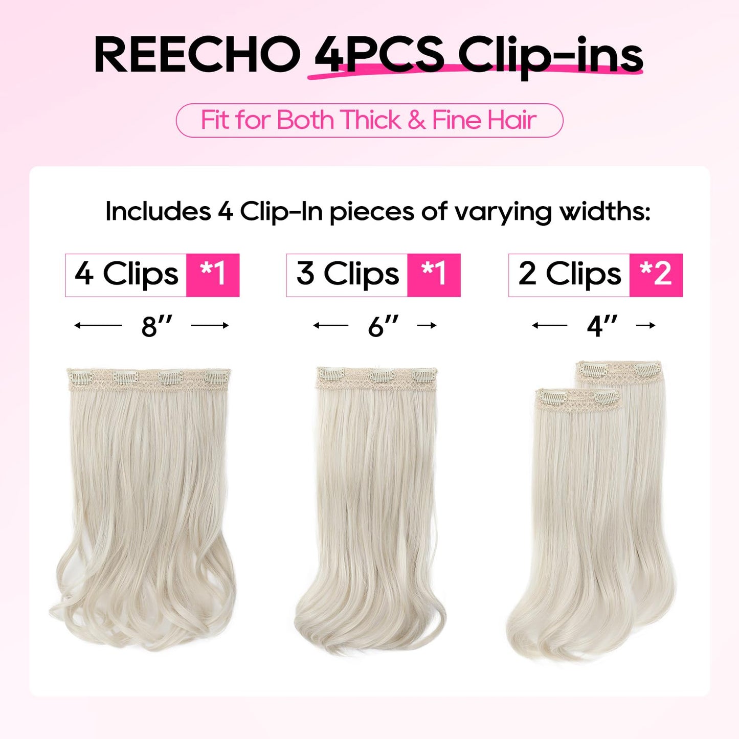 REECHO Clip-in Hair Extensions, 4PCS Lace Weft 14" Short Wavy Hair Pieces - Invisible, Natural Soft, Black
