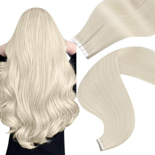 Easyouth Natural Tape in Hair Extensions Human Hair Blonde Human Hair Tapes in Extensions Platinum Blonde Tape in Extensions Real Hair Natural Luster 12Inch 30g 20pcs