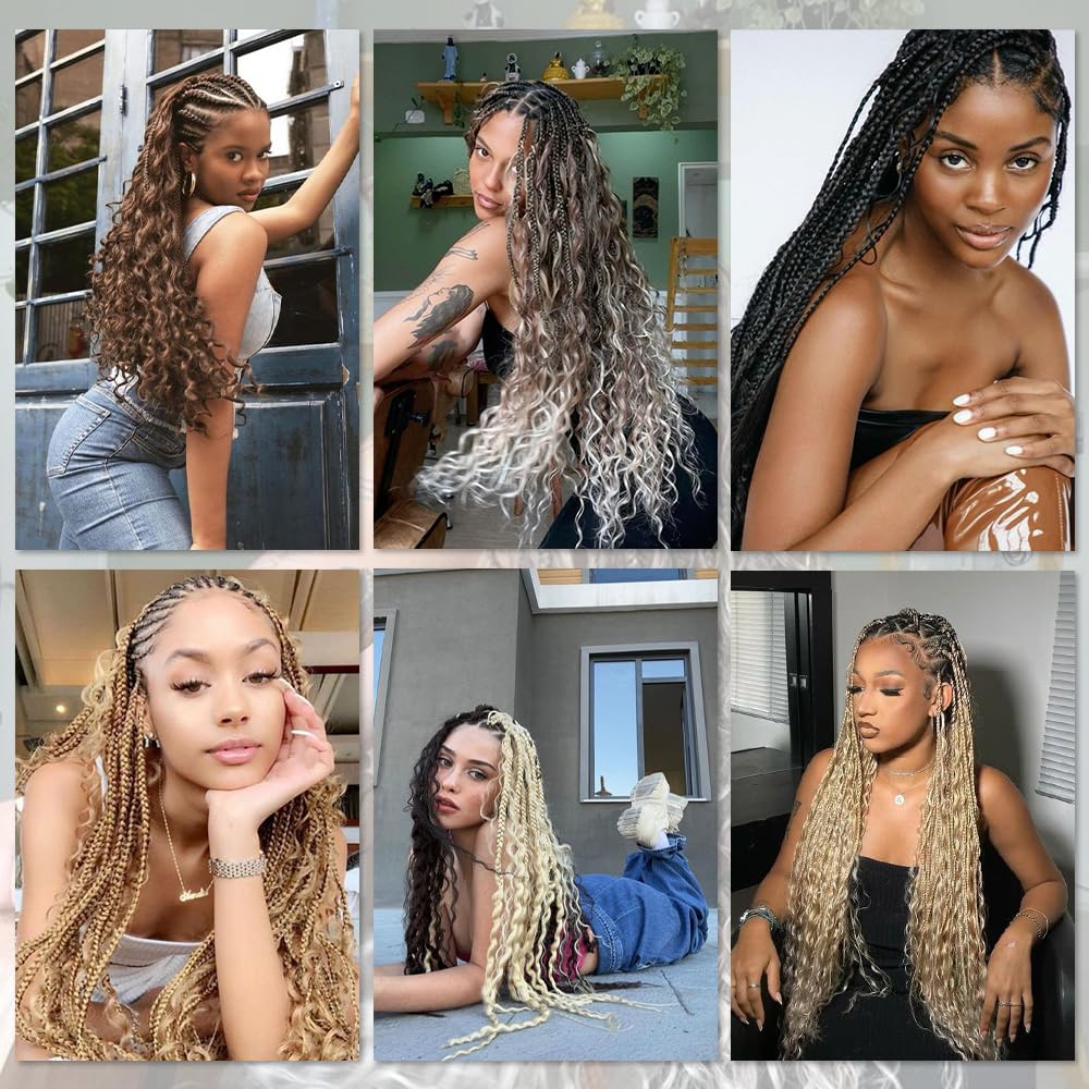 Deep Wave Crochet Hair 16 Inch 2 packs Long Curly Braiding Hair Extensions Ocean Wave Crochet Hair For Black Women Synthetic Ocean Wave Curly Crochet Hair For Boho Box Braids (1B, 16inch, 2pack)