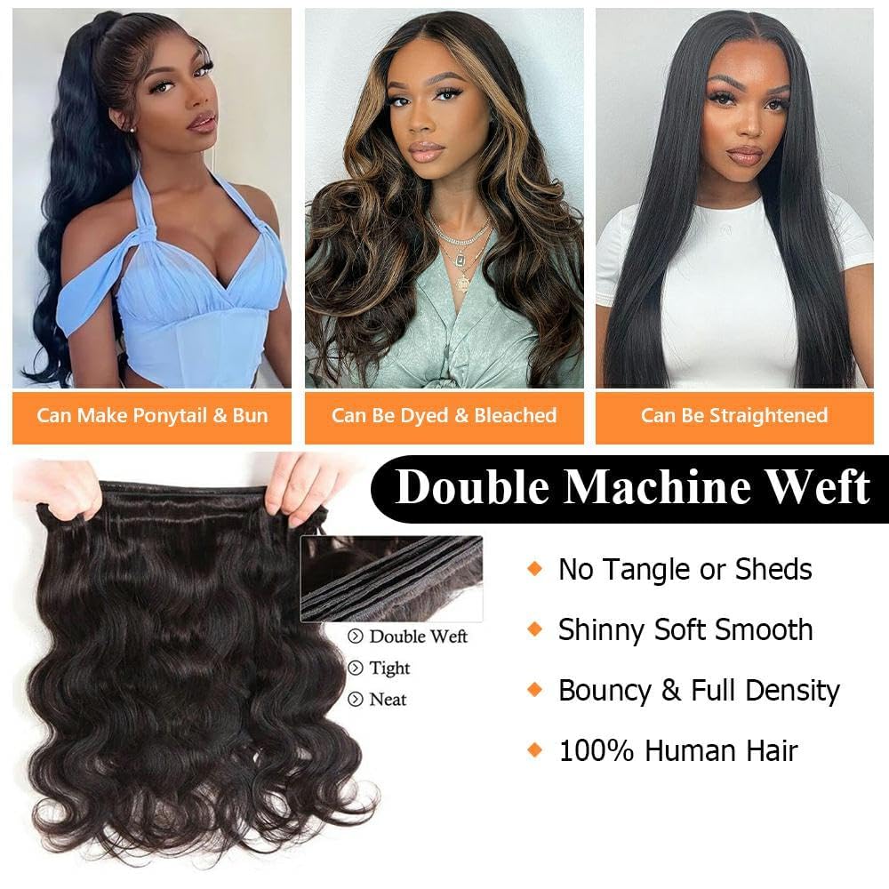 QTHAIR Brazilian Body Wave Human Hair Bundles (24" 26" 28", 16A,Natural Black) 100% Unprocessed Brazilian Virgin Hair Body Wave Human Hair Weave for Black Women