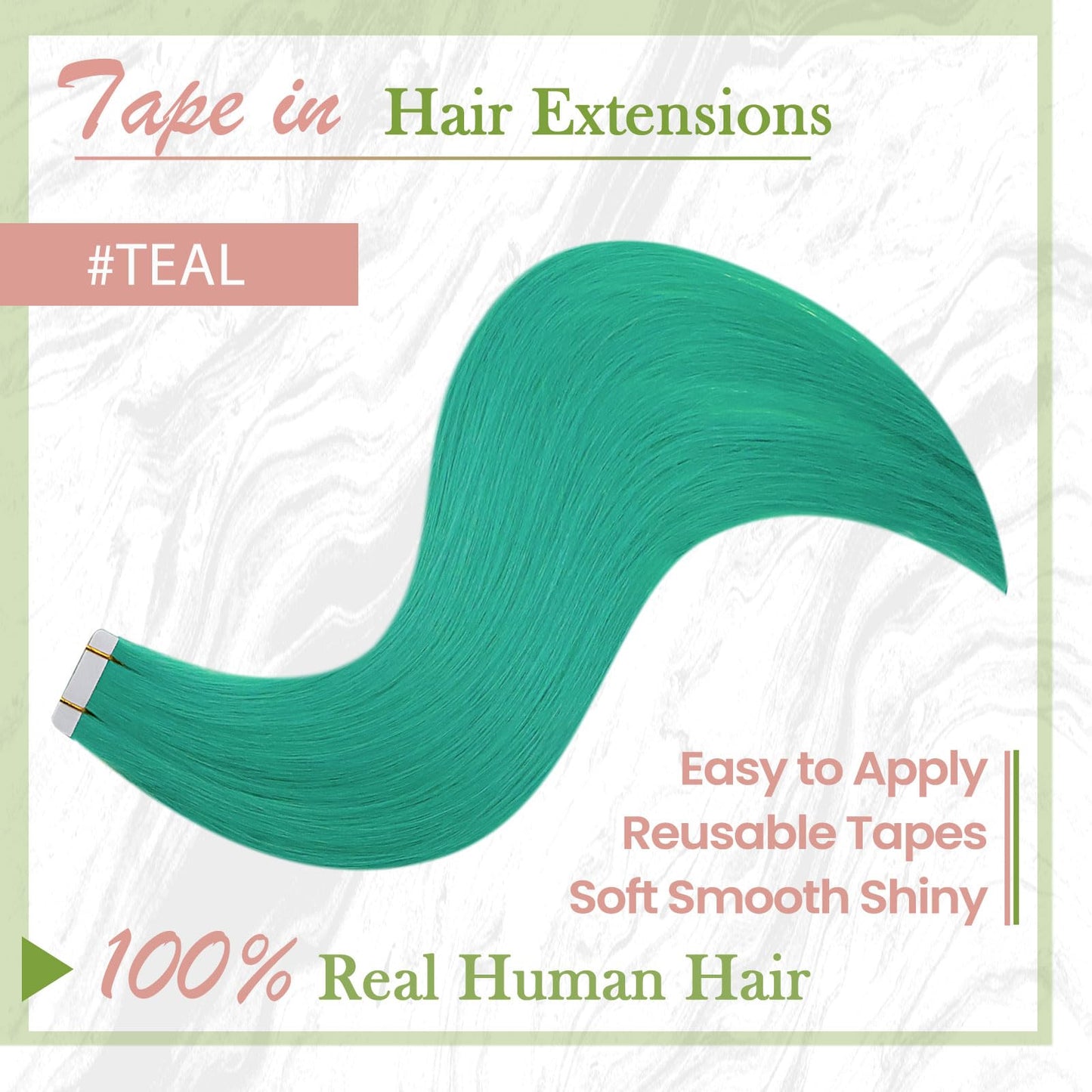 RUNATURE 12 Inches Tape in Human Hair Extensions - Teal Colored Invisible Tape ins for Women - 20g 10pcs