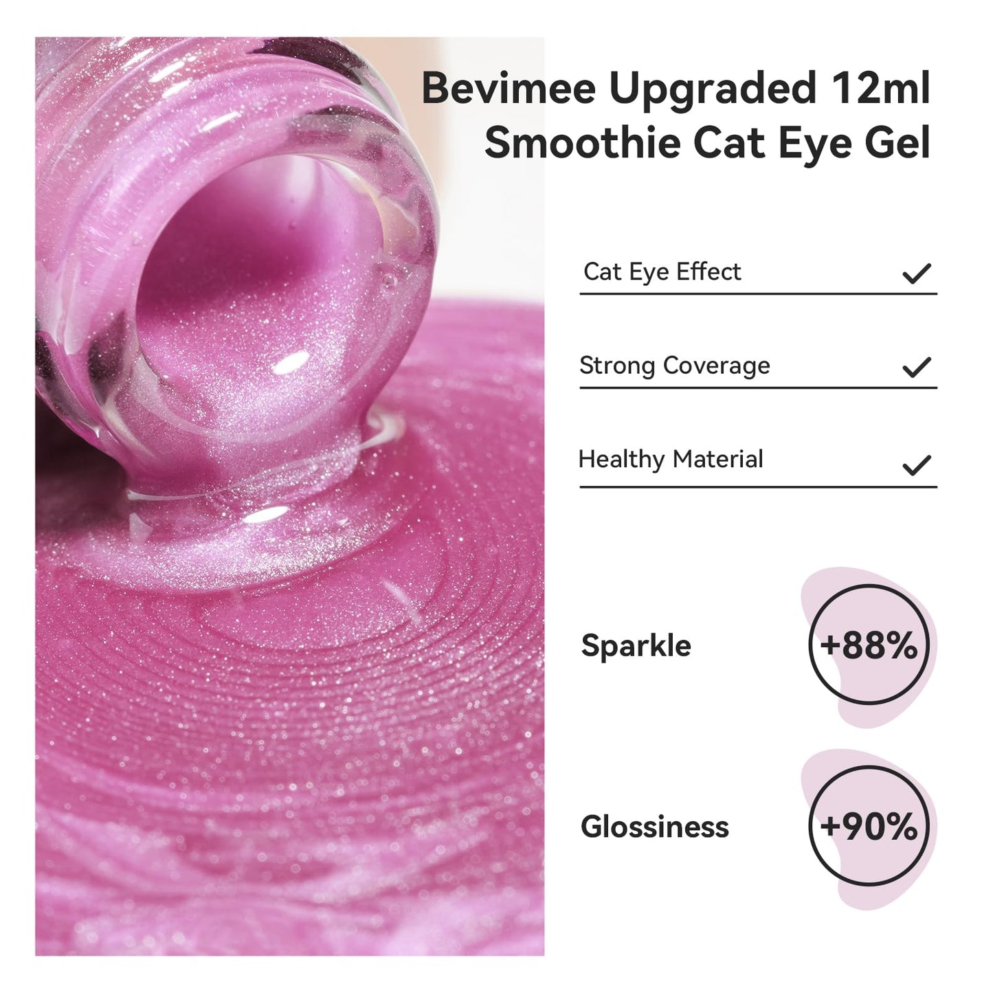 Bevimee Cat Eye Gel Polish Moonlight 12ML, Magnetic Cateye Shiny Holographic Nail Polish for Nail Art 1PCS