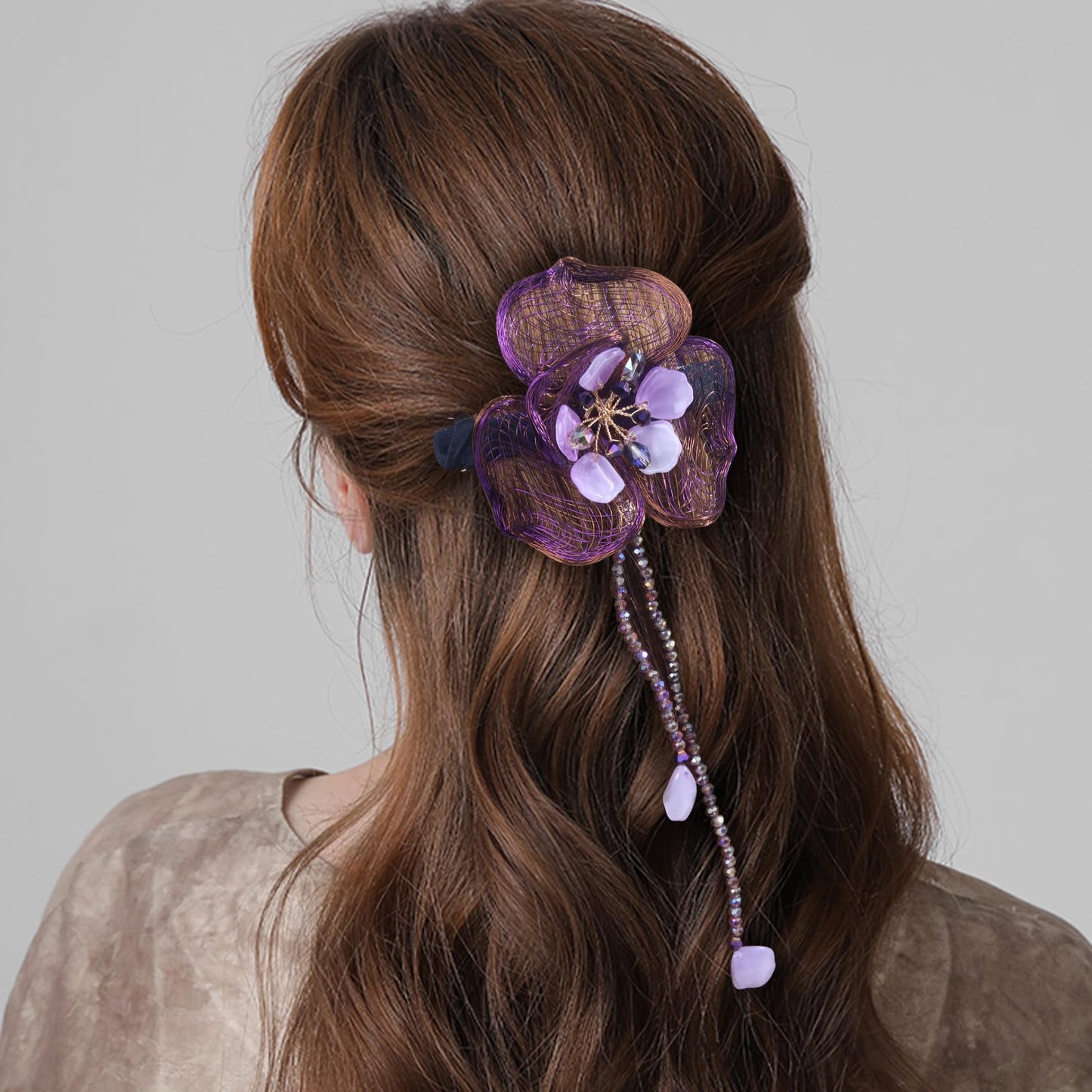 Mistofu 3.93Inch DIY Copper Wire Metal Hand-woven High-level design Barrettes Elegant Hair Accessories, Gifts for Women Girls (purple flower)