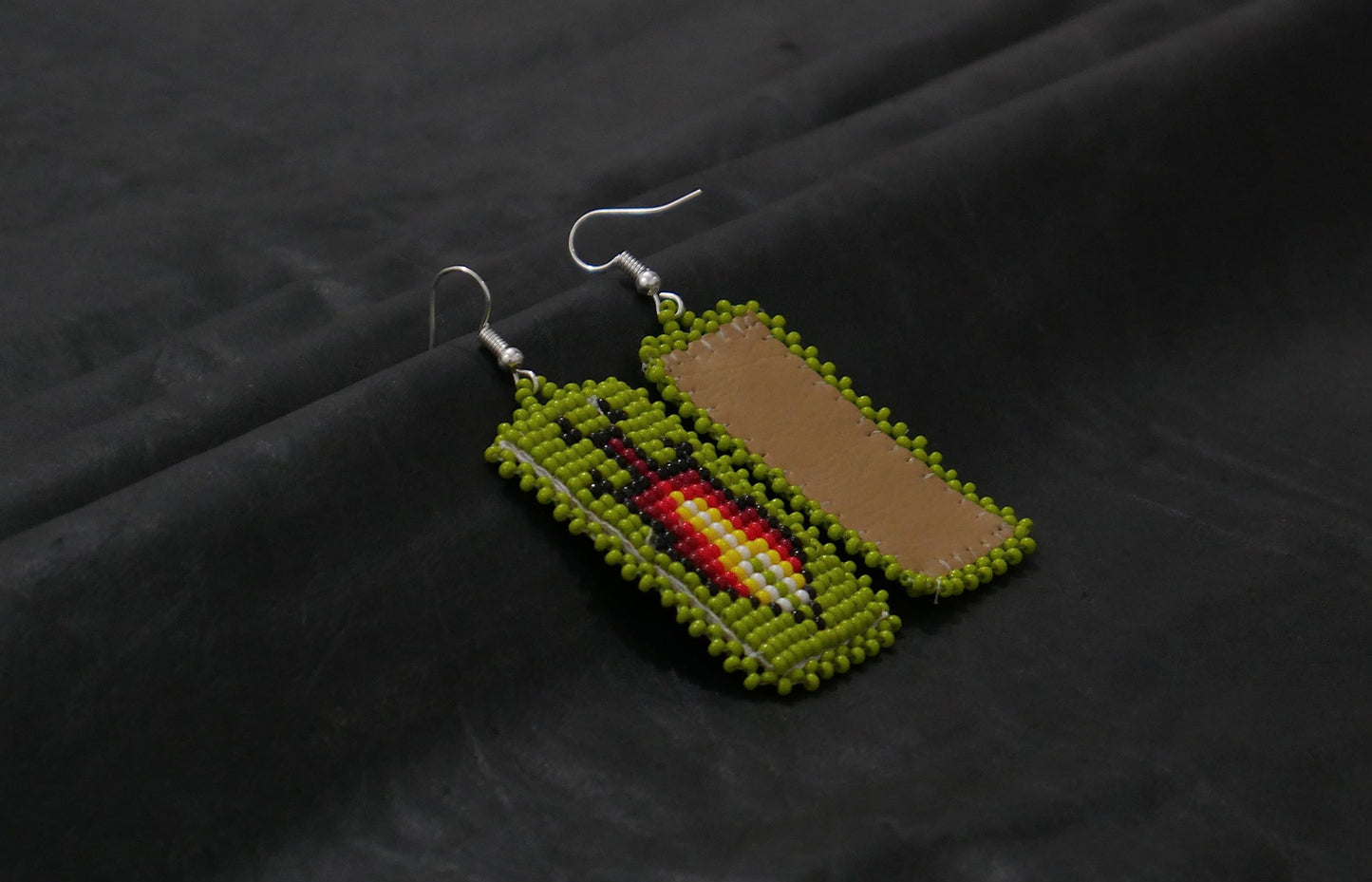 Beaded Hair Clips Native American Style Handmade Collection (Green With Earring)