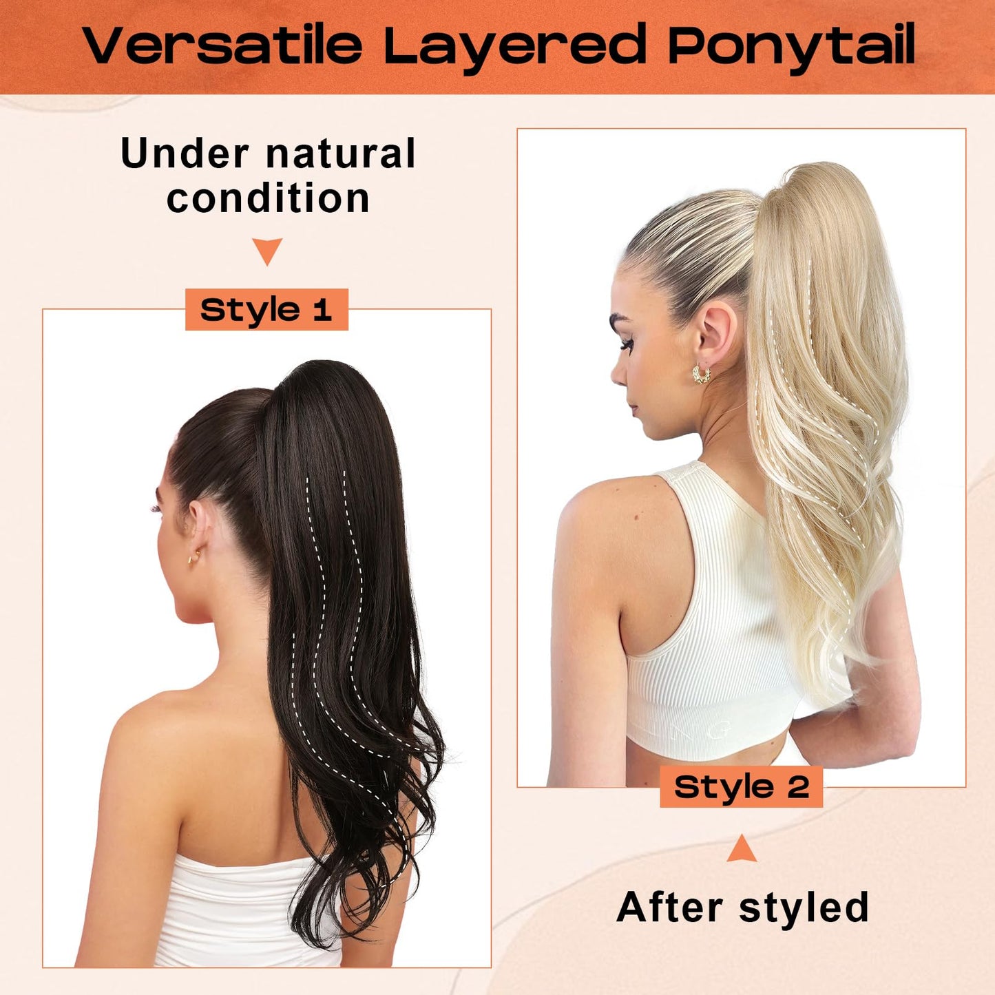 SEIKEA Versatile Drawstring Ponytail Extension, 18" Long Wavy Multi Layered Clip in Ponytail Hair Extensions Stand Up High Fake Pony Tail Soft Natural Synthetic Hairpiece for Women Cool Light Blonde