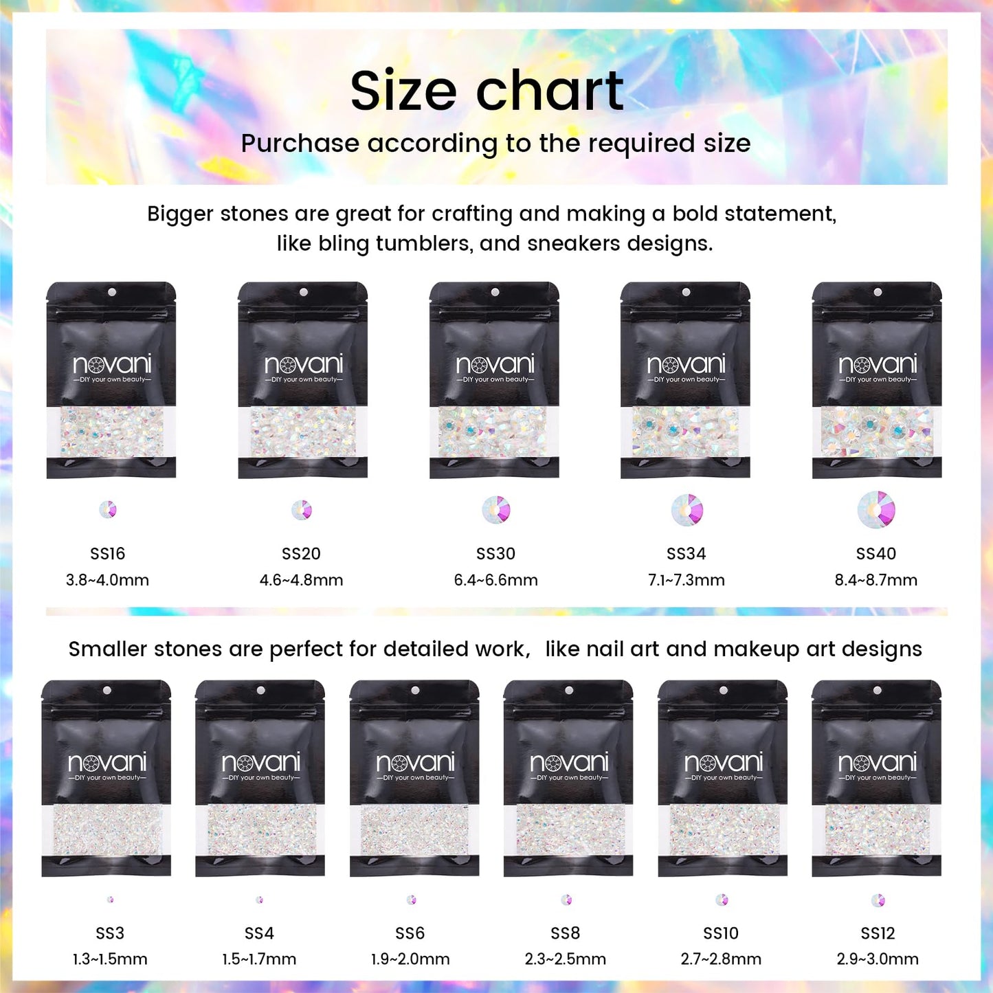 Novani Rhinestones 1440pcs SS20 Glass Rhinestones Crystal Flatback Gemstones for Crafts Nails Makeup Bags and Shoes Decoration（SS20, Transparent AB）