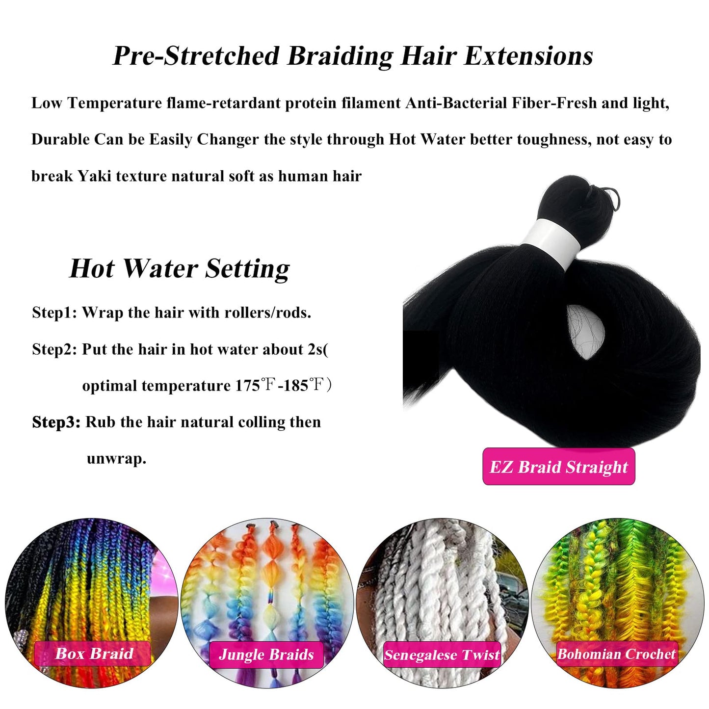 1B Black Braiding Hair Pre Stretched 26 inch Prestretched Braiding Hair Black Box Braids Synthetic Hair for Braiding Pre Sectioned Hypoallergenic Braiding Hair Extensions (3 Packs)