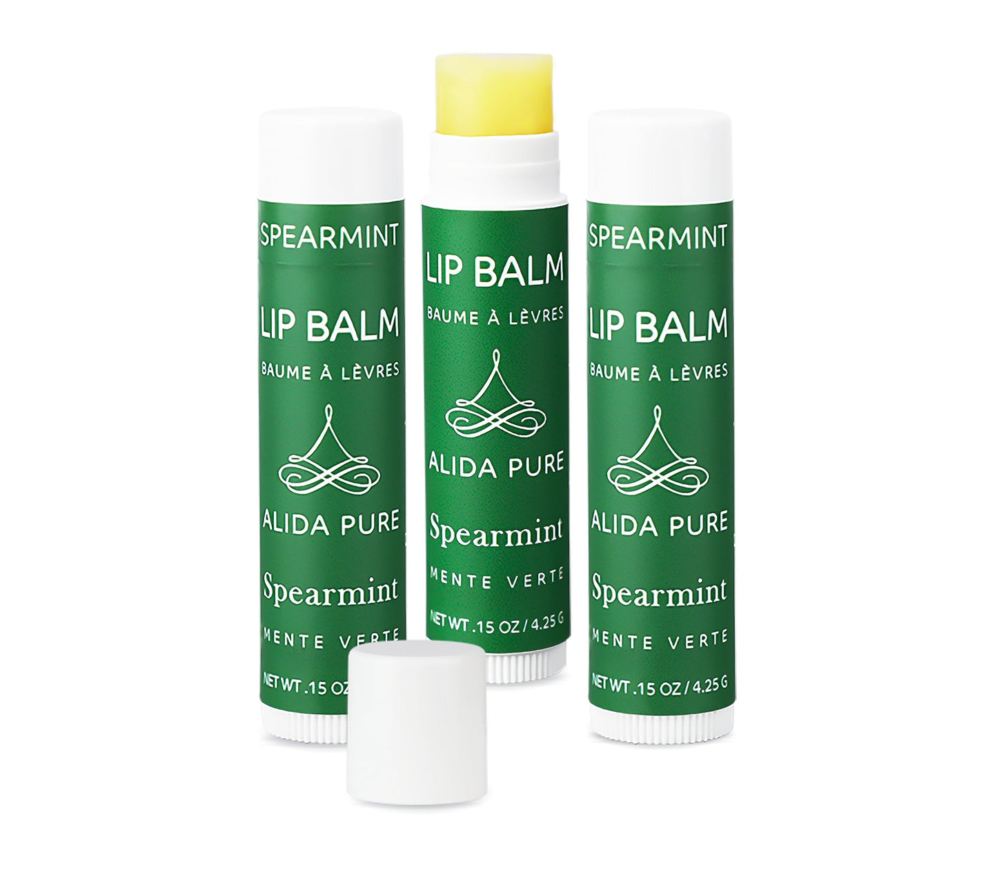 ALIDA PURE Spearmint Lip Balm Collection, Vegan Lip Balm Set, Beeswax Free, with Avocado Oil, Organic Jojoba Oil, and Vitamin E, Natural Moisturizer for Dry, Chapped Lips, 3 Tube Set