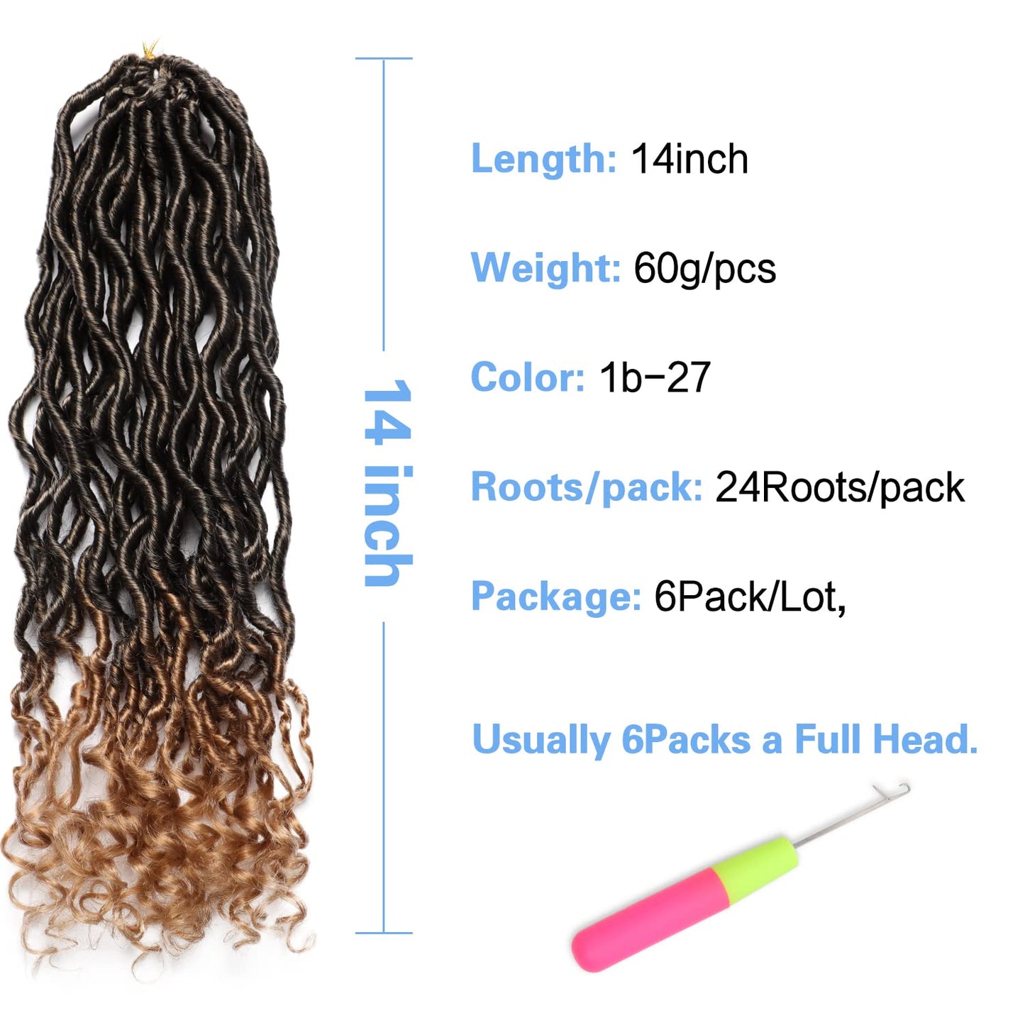 Goddess Locs Crochet Hair 6 Packs 14 Inch Wavy Curly Faux Locs Synthetic Braids Hair With Curly Ends for Black Women Extensions