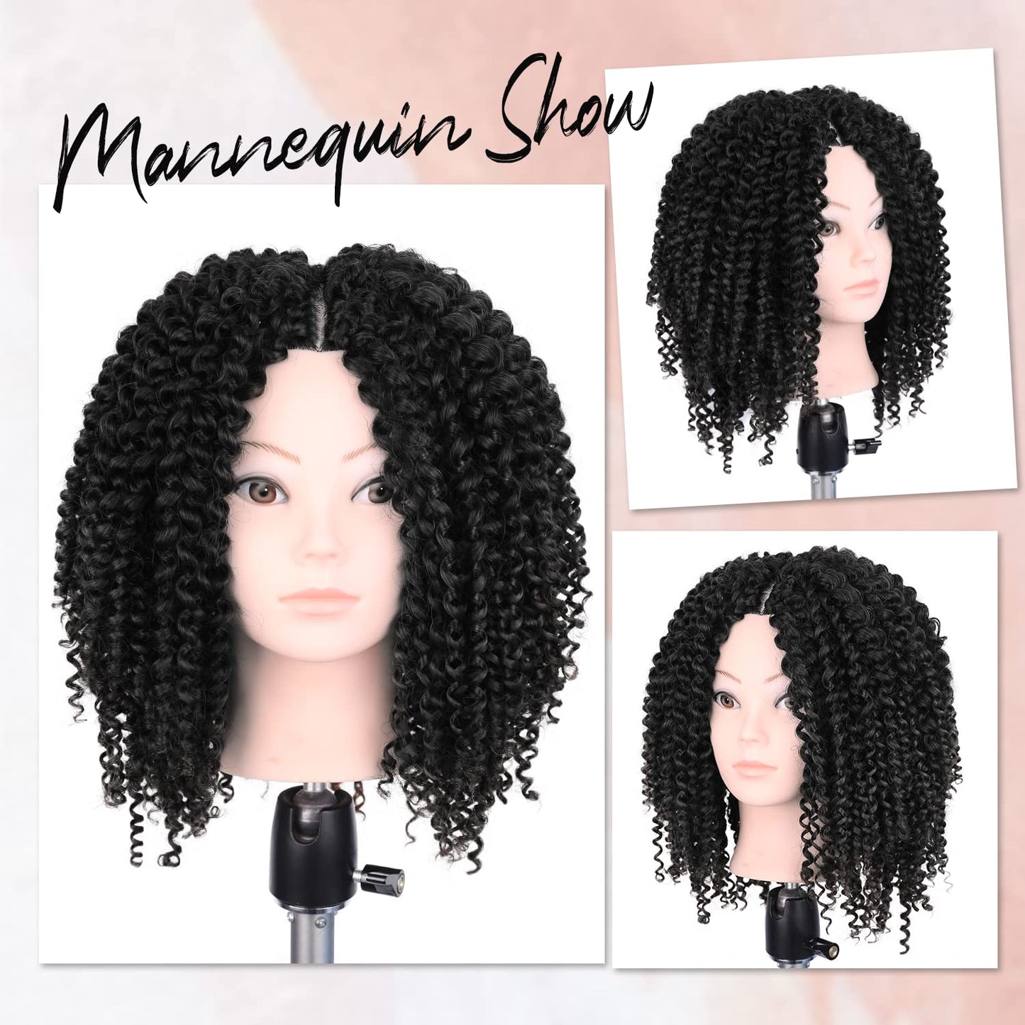 WIGER Kinky Curly Braiding Hair Marlybob Crochet Hair Black Jerry Curly Passion Twist Hair Medium Length Curly Crochet Braids Synthetic Kinky Twist Hair (3 Packs)
