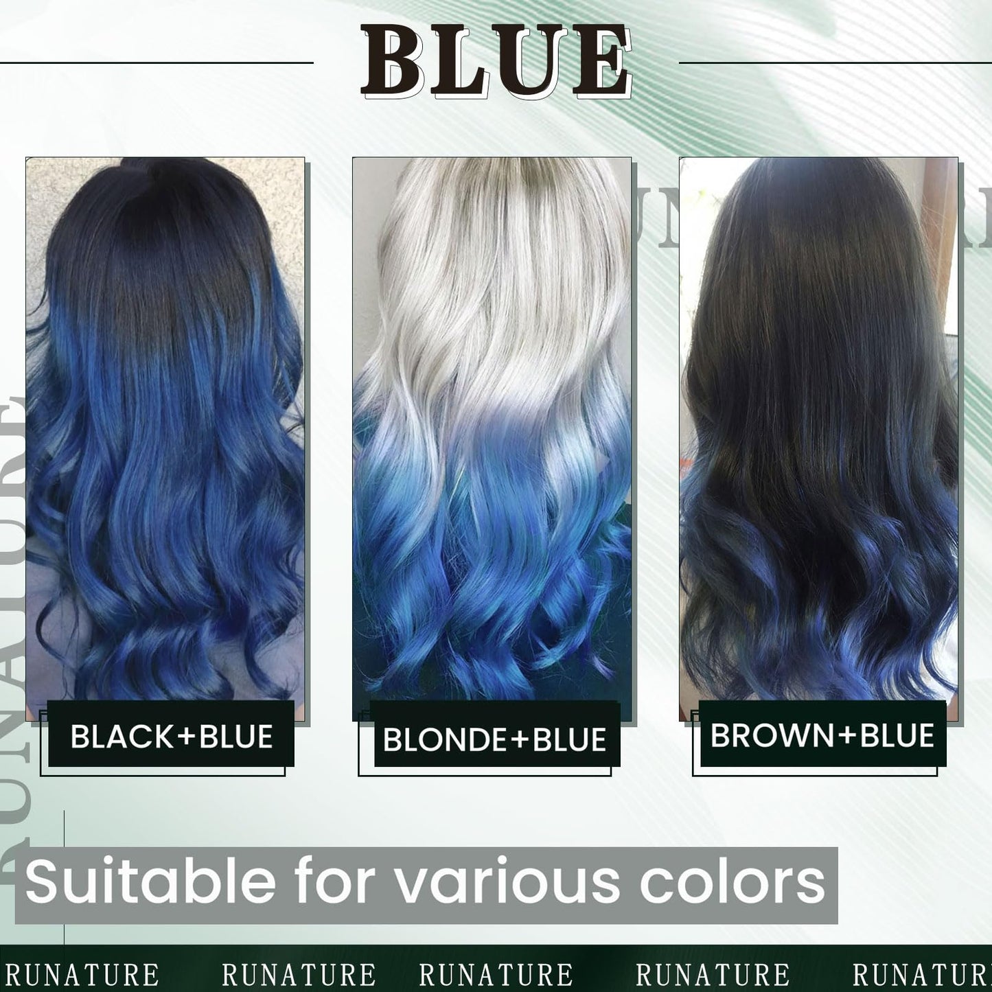 RUNATURE U Tip Human Hair Extensions - Blue Straight for Party - Hot Fusion Colorful 14 Inch 20g 25s