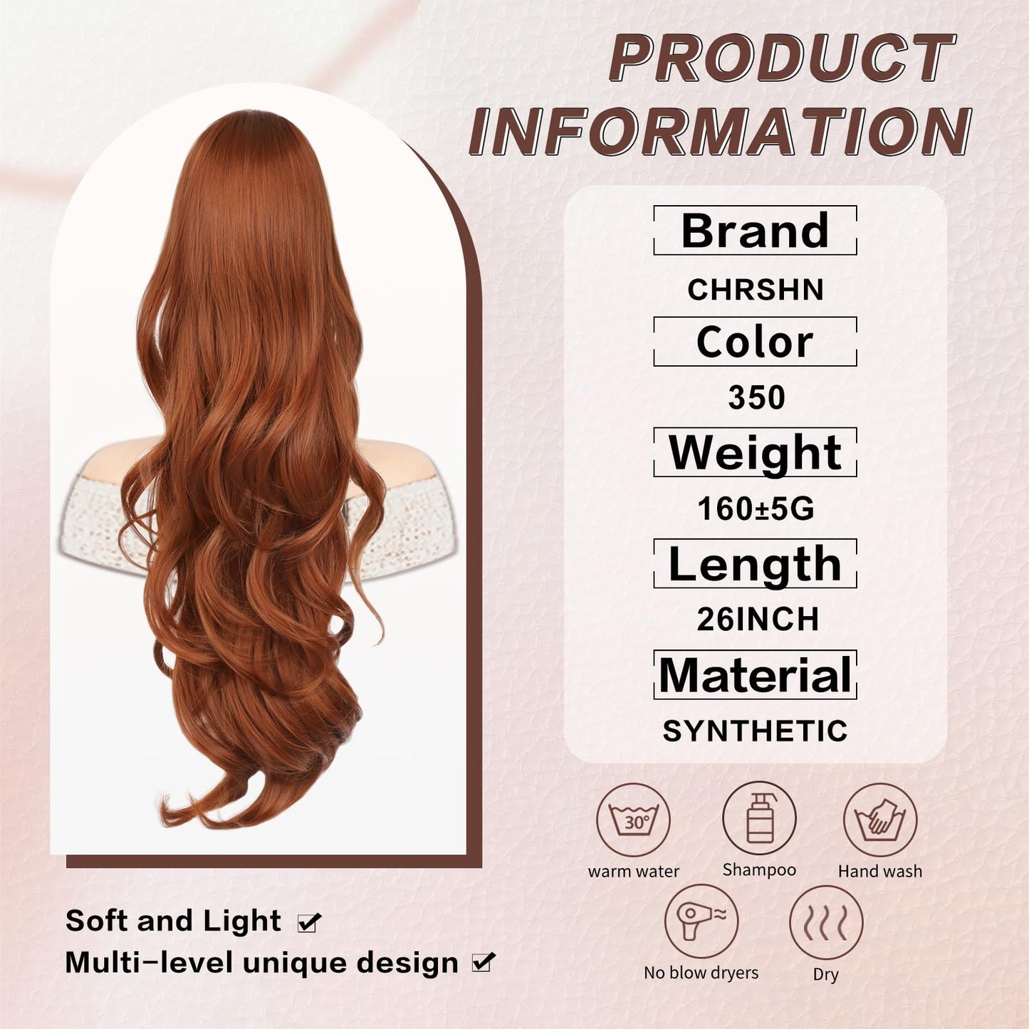CHRSHN Ponytail Extension, Drawstring Ponytail Extension for Women 26 Inch Long Wavy Pony Tails Hair Extensions Synthetic Clip in Ponytail Hairpiece for Women(350#)