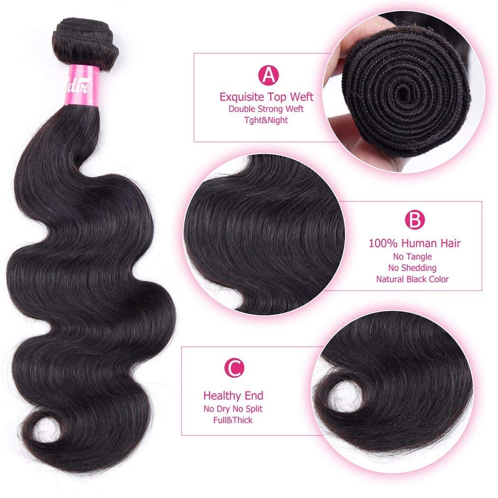 Odir Body Wave Human Hair One Bundles 20 Inch Unprocessed 10A Brazilian Body Wave Virgin Hair 1 Bundle Remy Hair Extensions 100g/Bundle Natural Color