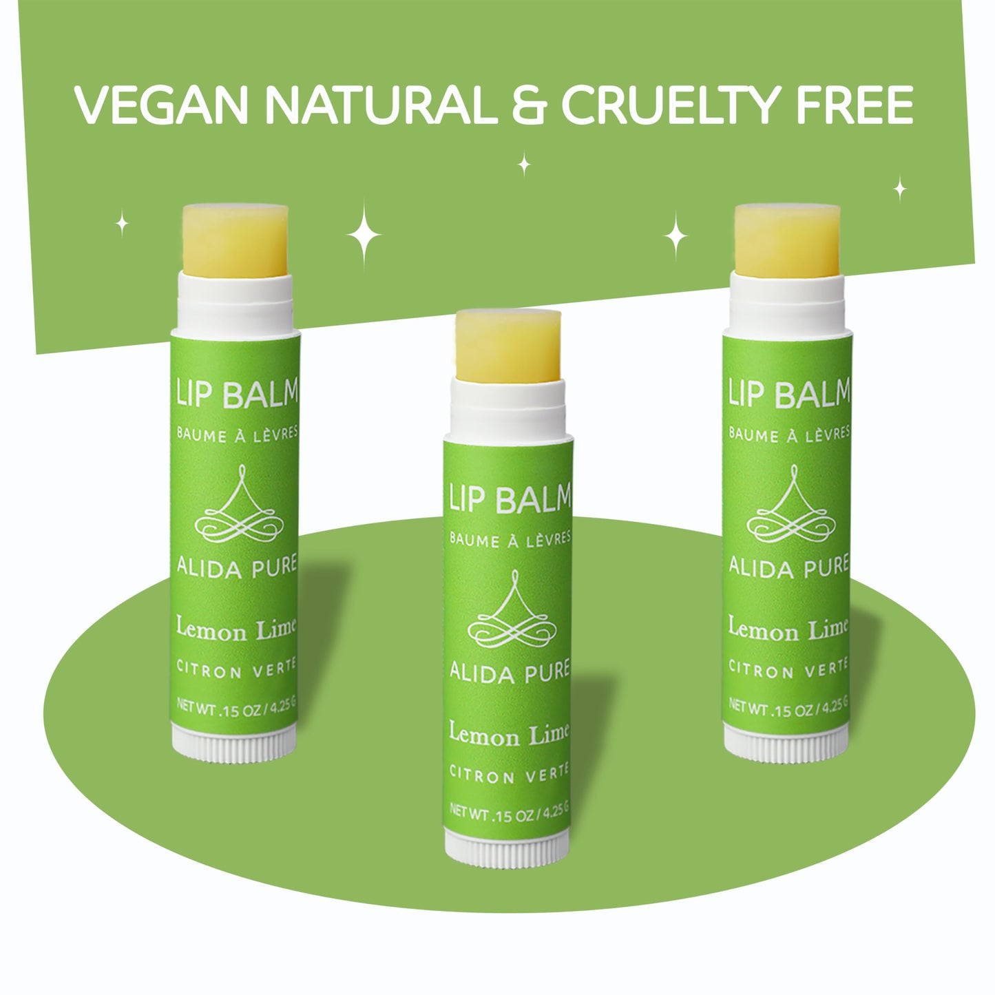 ALIDA PURE Lemon Lime Lip Balm Collection, Vegan Lip Balm Set, Bees Wax Free, Avocado Oil, Organic Jojoba Oil, Vitamin E, Moisturizer For Dry Cracked Lips, 3 Tubes per Set