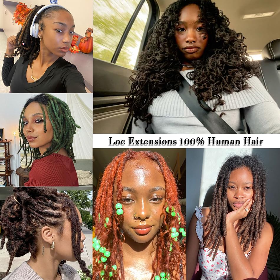 Dreadlock Extensions Human Hair 100% Human Hair for Man/Women/Kids Full Handmade Permanent Loc Extensions Can Be Dyed Bleached Curled Twisted Soft Dreadlocks (0.6cm Thickness 6 Inch 60 Strands, 1B)