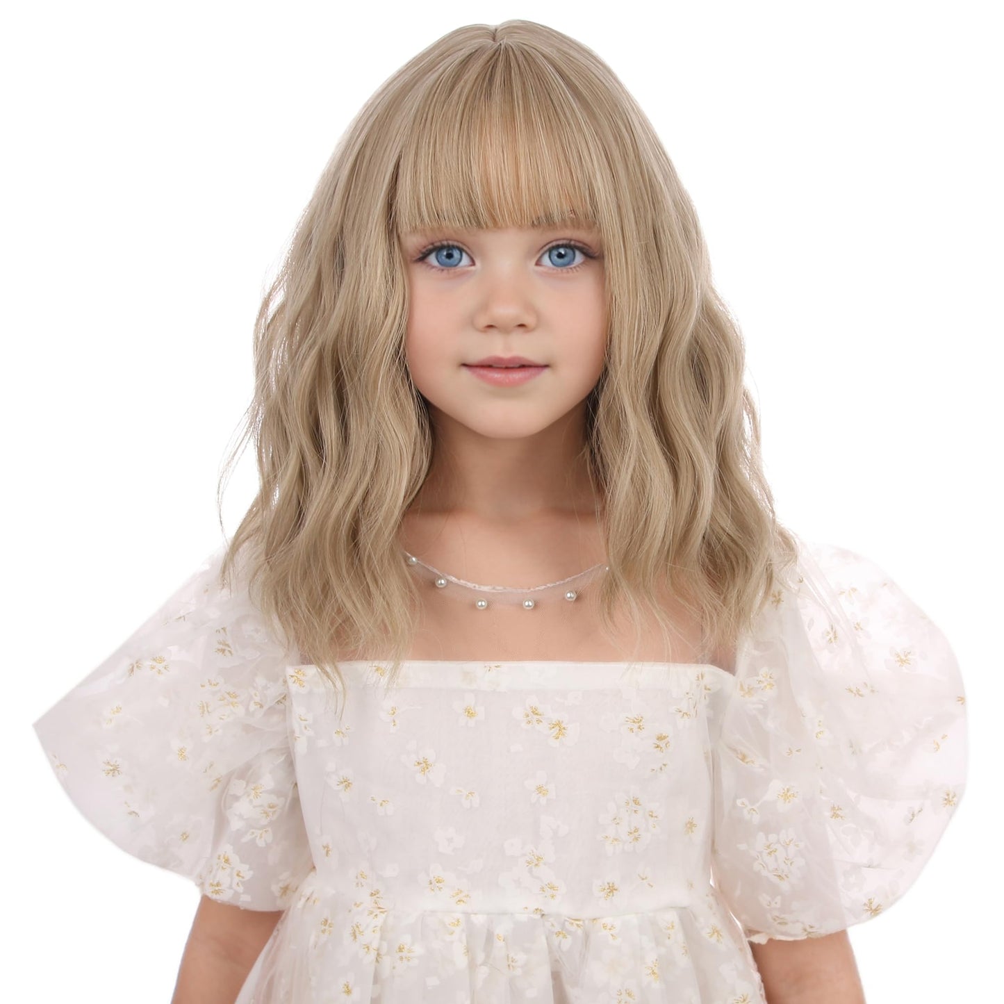 DUDUWIG Kids Short Mix Blonde Wavy Curly Wigs Girls Blonde Wig with Bangs Synthetic Cosplay Hair Wig for kids Children