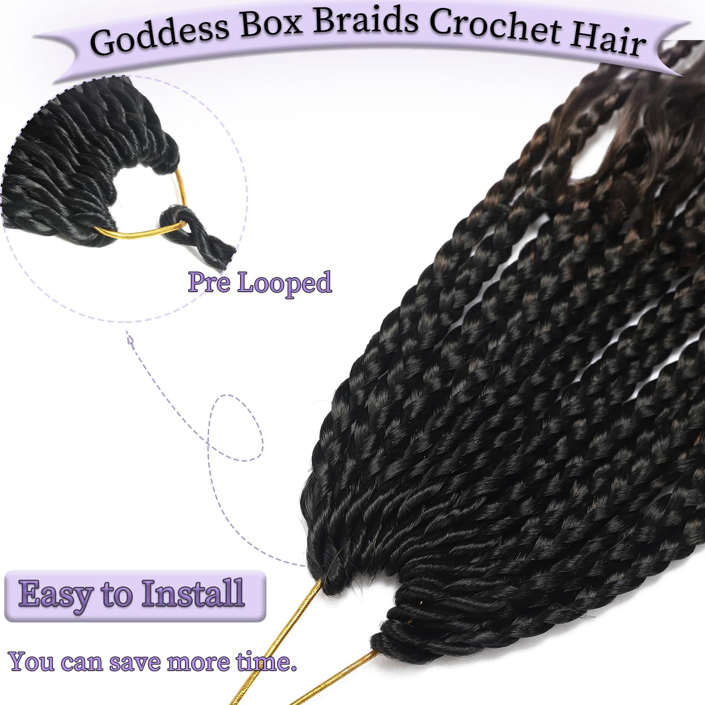 Boho Crochet Braids 18 Inch Goddess Box Braids Crochet Hair 8 Packs Box Braids Crochet Hair Crochet Braids for Black Women(18 Inch, 1B/4/27)