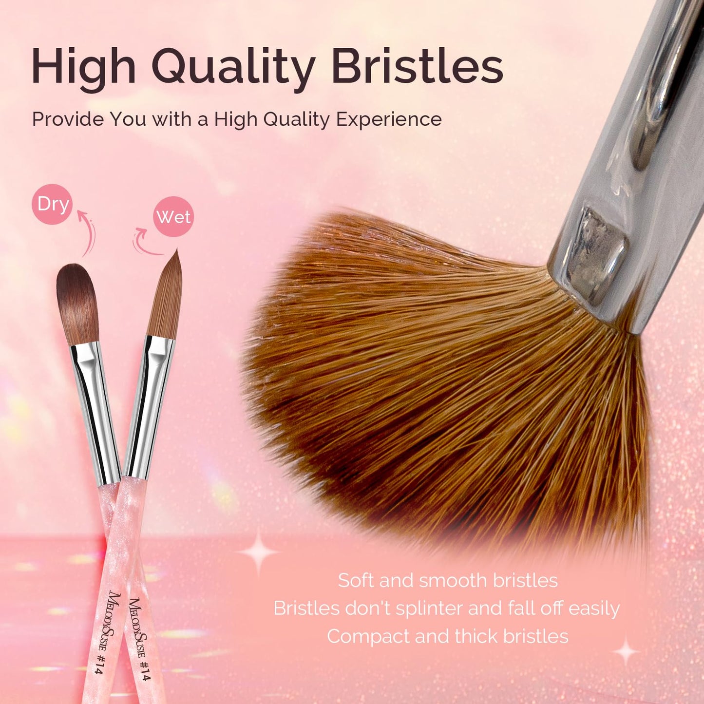 MelodySusie Kolinsky Acrylic Nail Brush,66% Kolinsky Hair Professional Nail Art Brush for Acrylic Application, Aurora Collection Fine Glitter Brush,Size 14